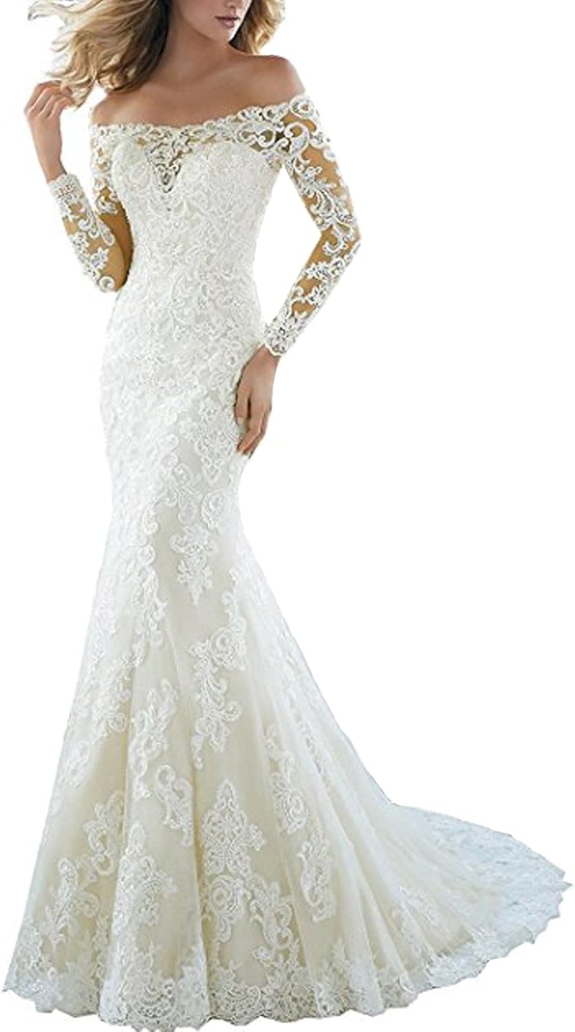 off the shoulder long sleeve mermaid dress