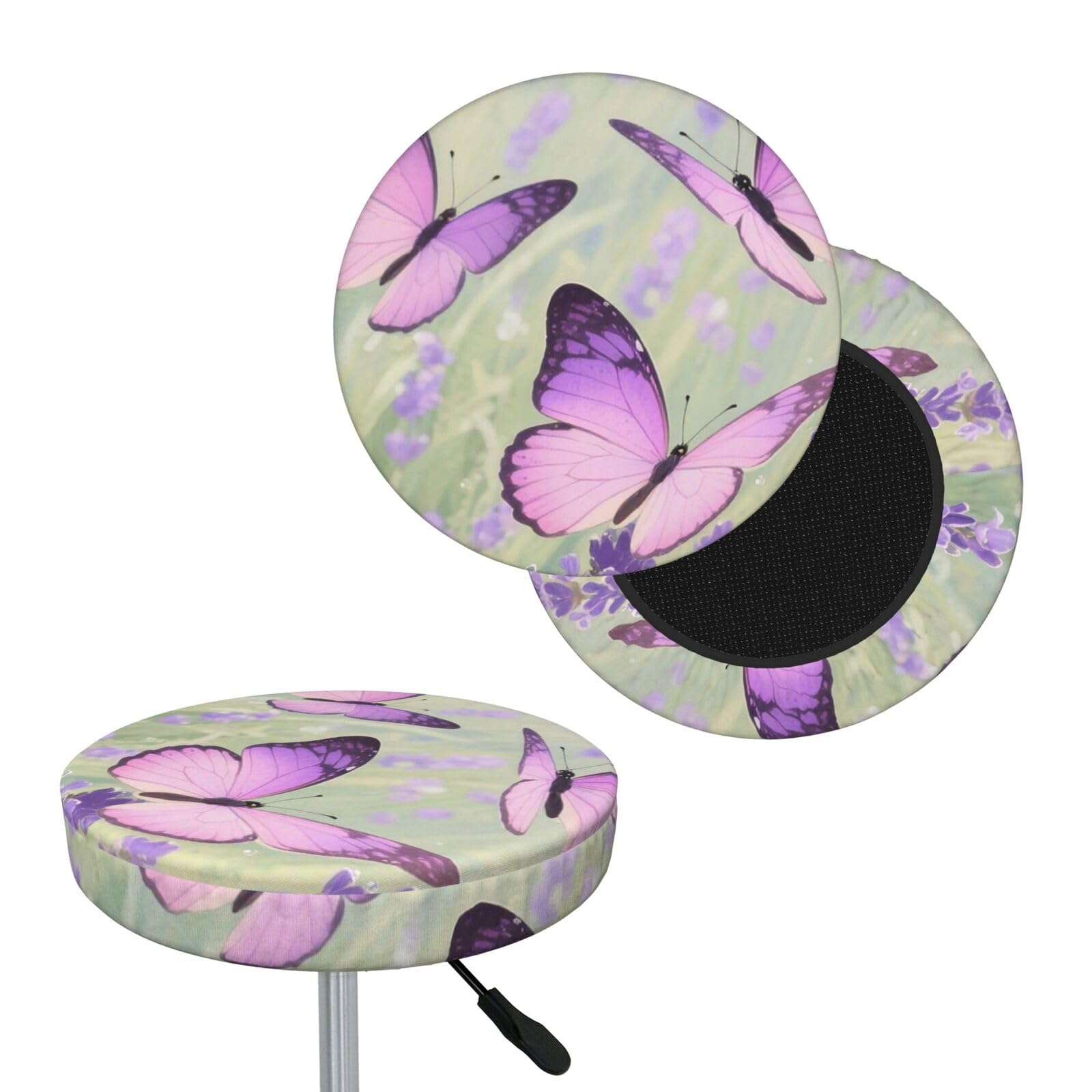 FekiLoot Butterfly Round Bar Stool Covers Stretch Washable Bar Stool Covers Dustproof Slipcover Bar Chair Covers with Elastic Band for Bar Kitchen Living Room Decor 13 Inch