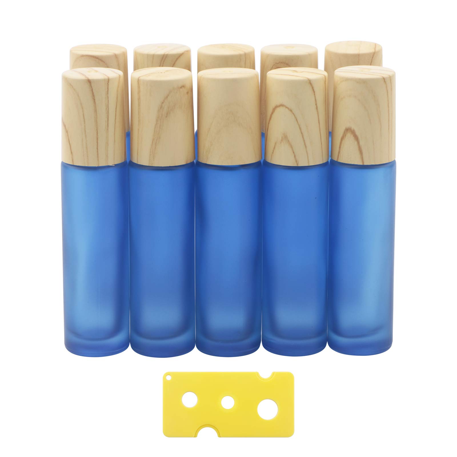 Kesell10Pcs 10ml Glass Roll On Bottles Portable Essential Oil Roller Bottle with Plastic Lid Refillable Small Perfume Bottle Sample Vials with Stainless Steel Roller Ball