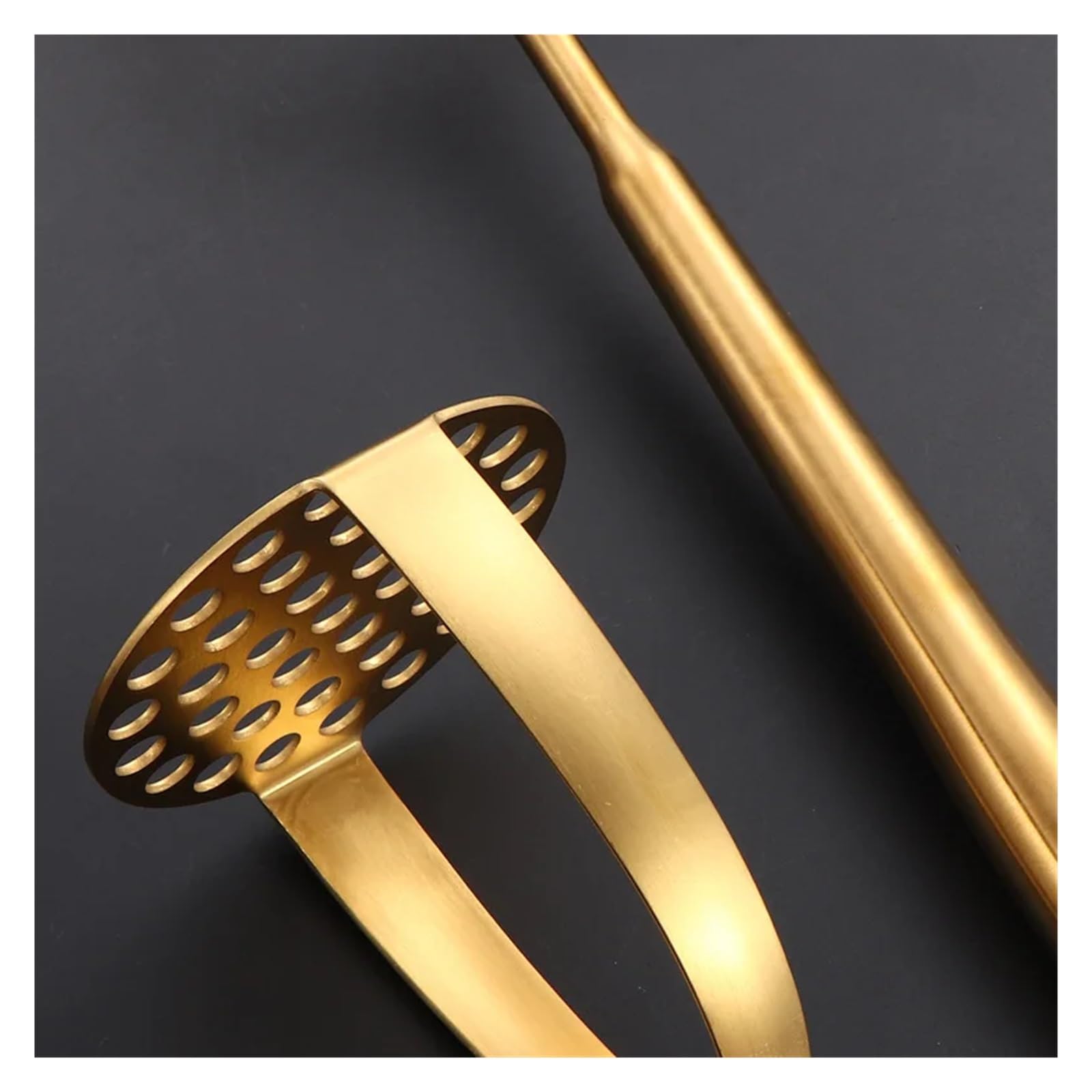 Edelstahl-Kartoffelstampfer, Press- und Maische-Haushaltsküchengerät for Kartoffelpüree(Gold L)