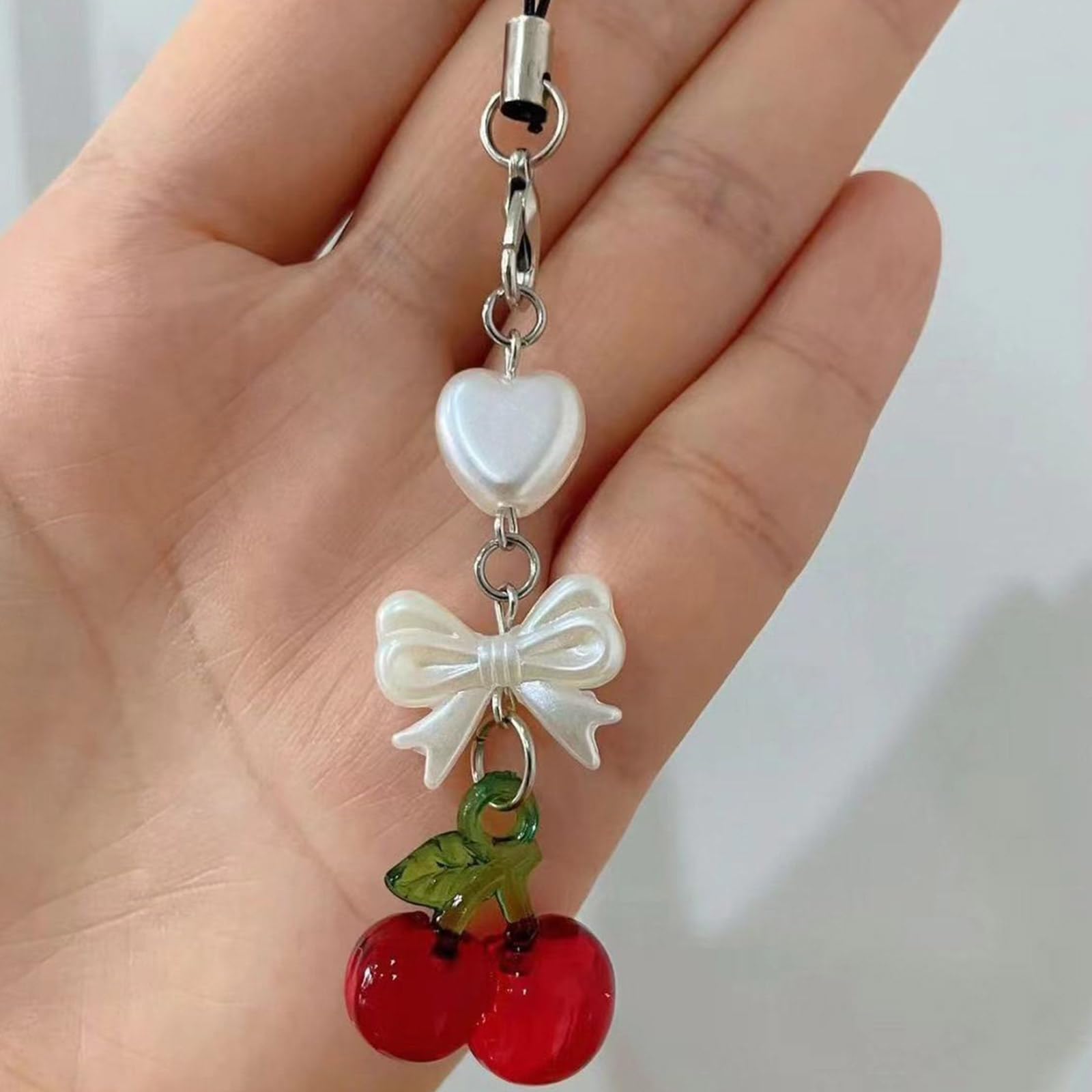 Breloque de téléphone en forme de cerise fabriquée à la main, pendentif fruit, chaîne et sangle pour sac à dos