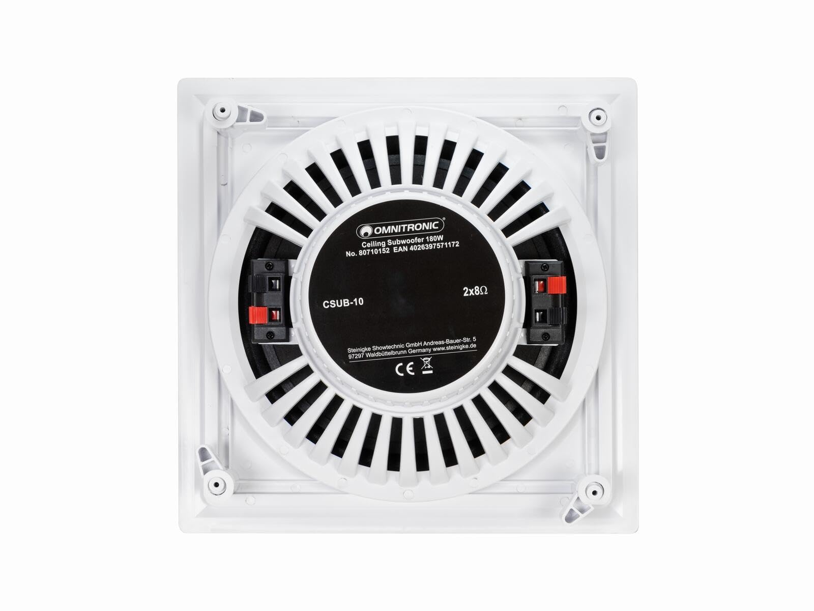 OMNITRONIC CSUB-10 Decken-Subwoofer | 10"-Einbaulautsprecher, Doppelschwingspule, 90 W RMS, 2 x 8 Ohm, 268 x 268 mm