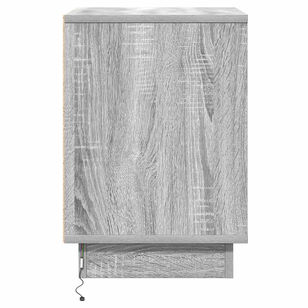 Grau Nachttisch aus Holzwerkstoff mit 2 Schubladen, USB Anschluss und LED Licht, 39 x 34,5 x 50 cm, für Schlafzimmer, Wohnzimmer, Flur, modern und platzsparend