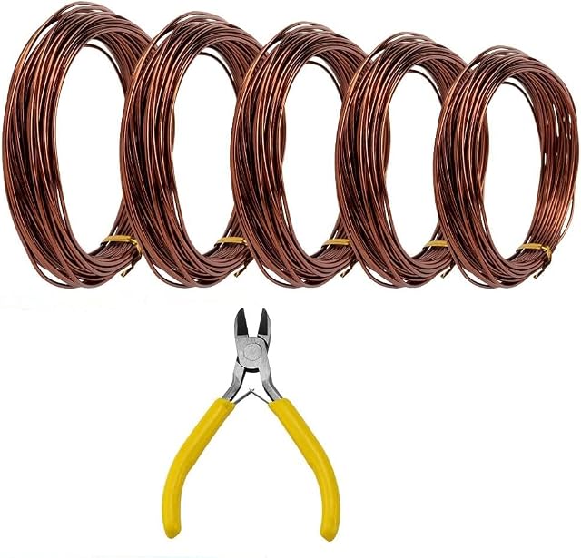 ANTHYTA Tree Training Wires,Bonsai Tree Wire,5 Roll,3 Size(1/1.5/2/mm) Bonsai Wire Craft Aluminium Wire Brown Garden Wire for Bonsai Tree Training Craft Making Plant Tree Support with a Cutter(10mx5)