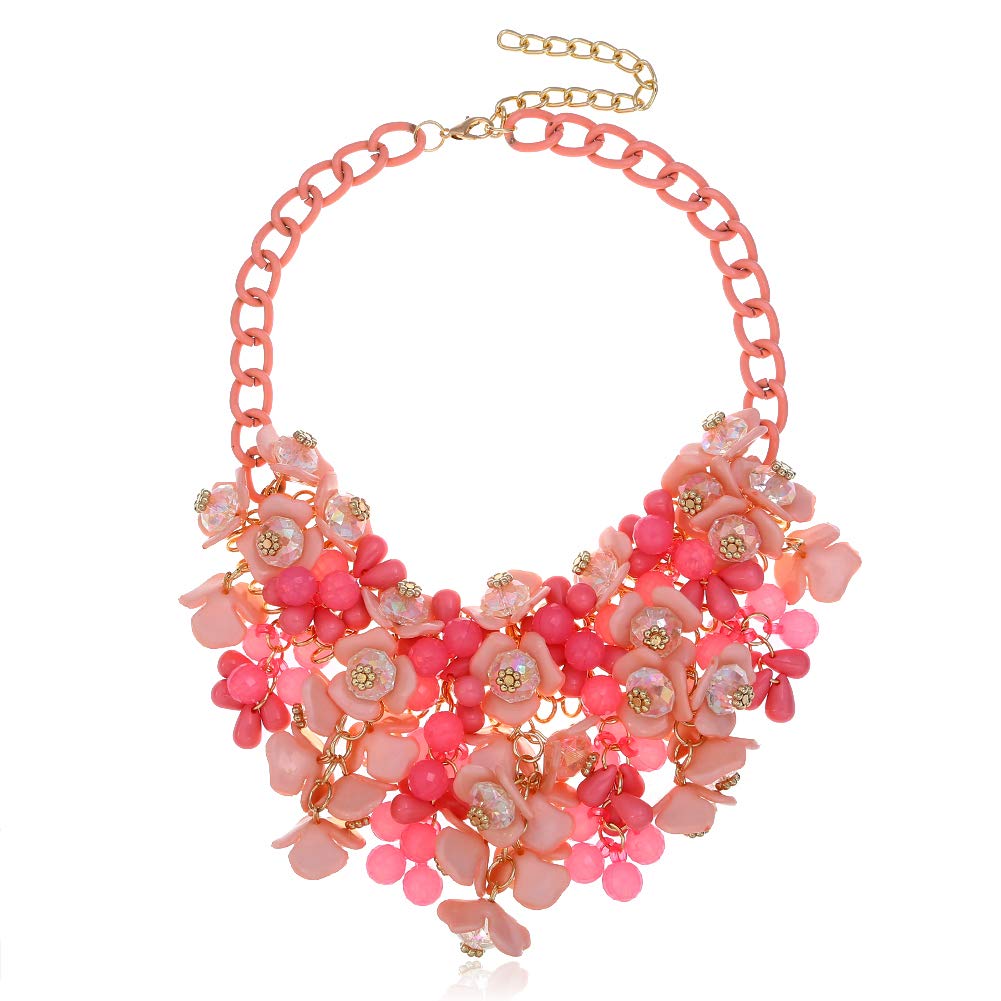 HoBST Pink Statement Collar Necklaces Pendants Transparent Big Resin Crystal Flower Choker Necklace