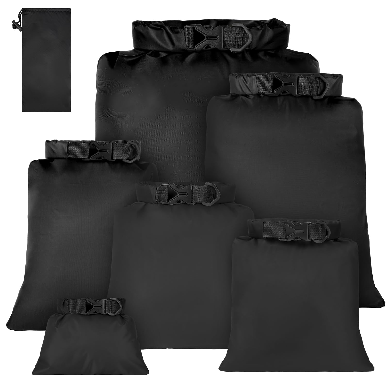 vsshe 6 Piezas Bolsas Estancas Impermeable, 1.5/2.5/3/3.5/5/8L Bolsas Secas Ligeras, Bolsas Estancas Ligeras Portátil, para Kayak, Senderismo, Rafting, Camping, Pesca, Ciclismo (Negro) — view 9