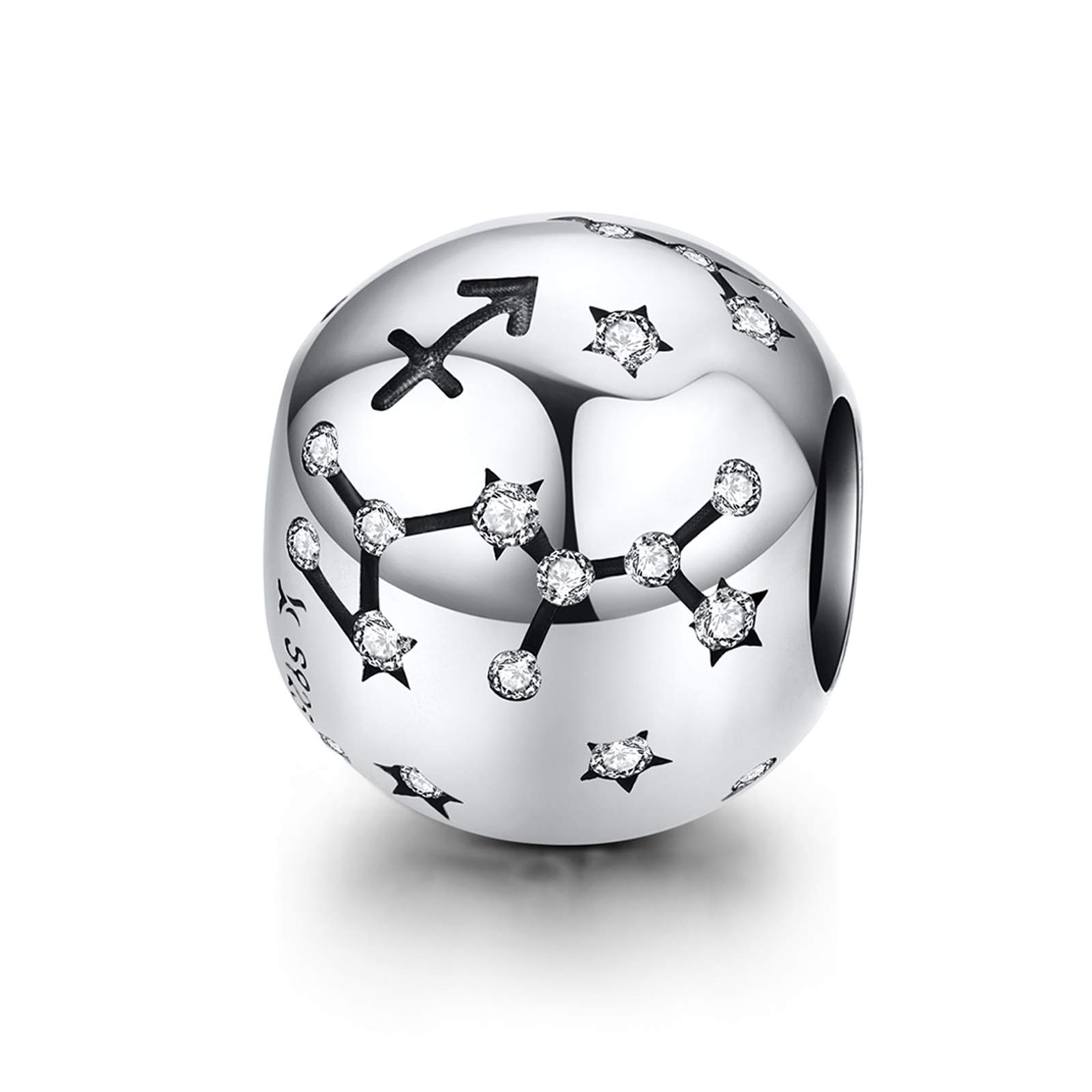 LaMenars Damen 925 Sterling Silber Charms und Perlen mit 12 Sternbildern, kompatibel mit Pandora & europäischem Armband Halskette