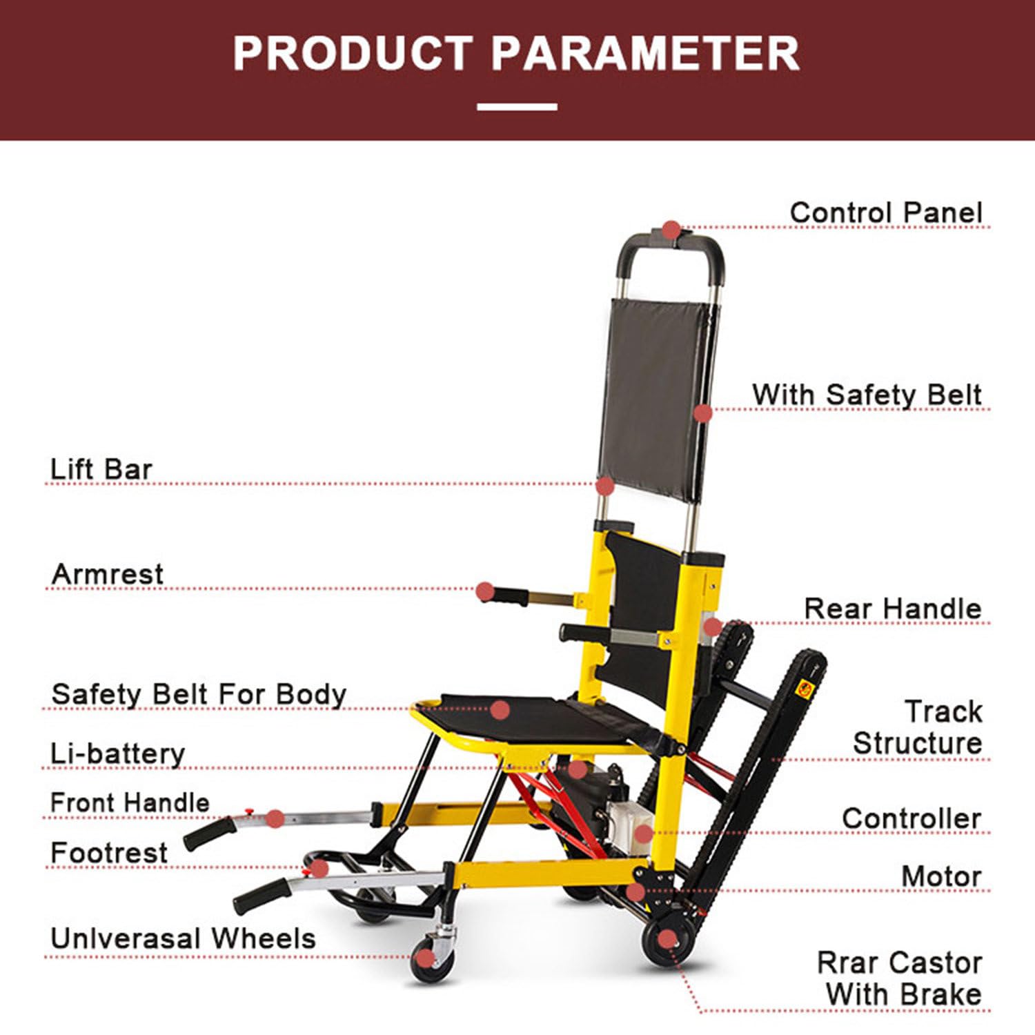 Qiang 120W Fauteuil Roulant électrique pour Monter Escaliers,Machine Intelligente pour Monter Et Descendre Escaliers,pour Monter Escaliers Personnes âgées Handicapées