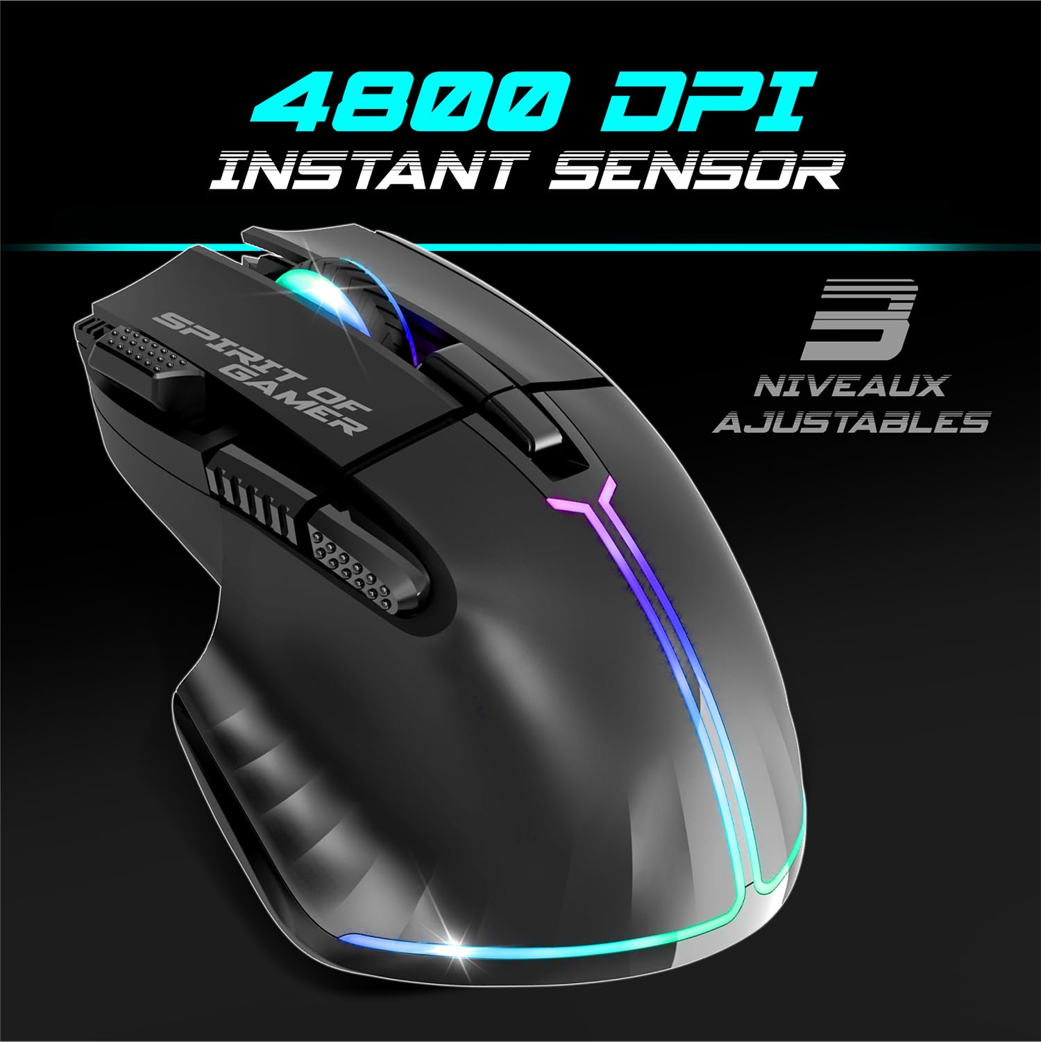 Spirit of Gamer, Pack Clavier Souris + Casque sans Fil RGB, Compatible PS5/PS4 et PC, Clavier Semi-mecanique AZERTY FR Rétroéclairé, Casque Gaming sans Fil Bluetooth avec Micro Détachable