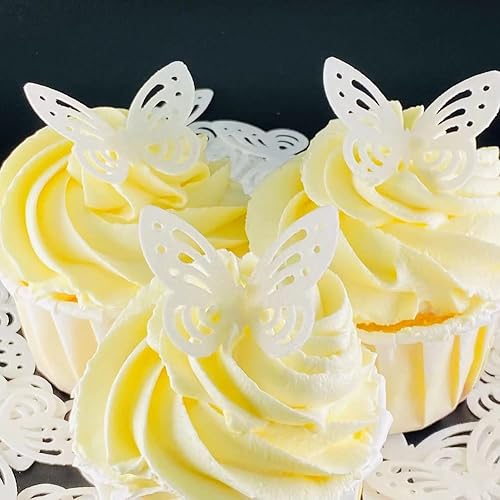 Miniatura 3 de Papel de oblea comestible de mariposas blancas para decoración de pasteles, decoración de pasteles de boda, 50 piezas de papel de arroz, mariposa