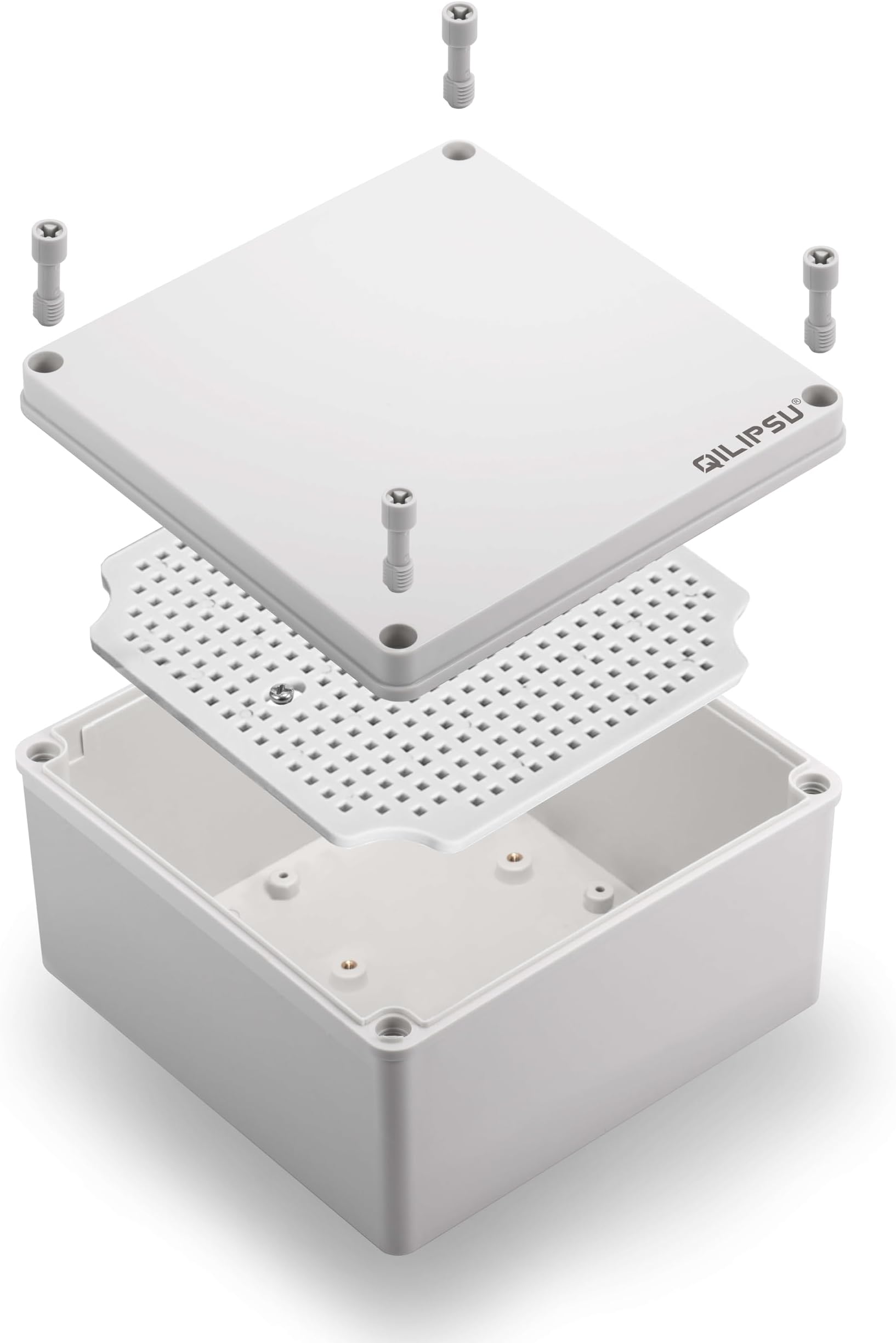 QILIPSU Outdoor Junction Box, IP67 Waterproof ABS Plastic Electrical Box, Grey Cover 125x125x75mm Project Box Weatherproof Enclosure (4.9"x4.9"x3")
