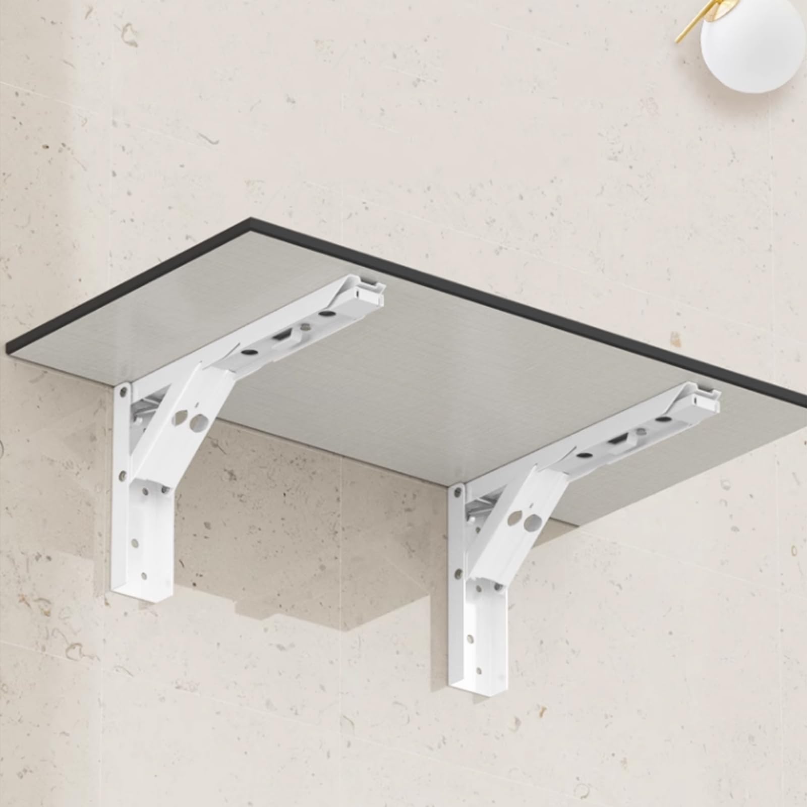 2X Staffa per Mensola Pieghevole, Staffe per Mensole Pieghevoli Resistenti, Staffe Triangolari Pieghevoli da Parete in Acciaio per Supporto da Tavolo Galleggiante Fai da Te, con Viti, Bianco/