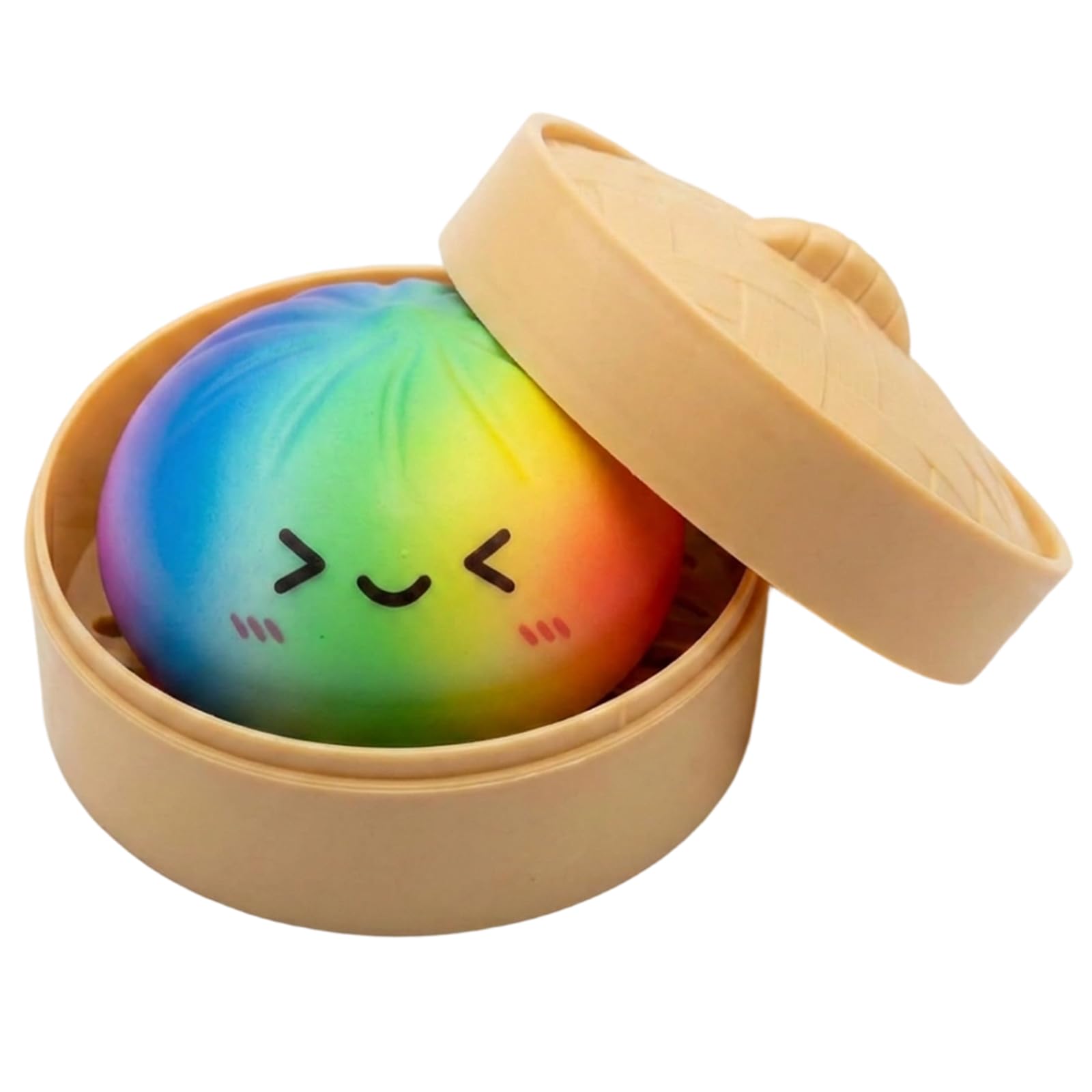 Dumpling Fidget, Rainbow Dumpling Fidget, Sensory Stimulation and Stress Relief, Portable Relaxation Tool with Bamboo Steamer for Desk Decor and Interactive Play