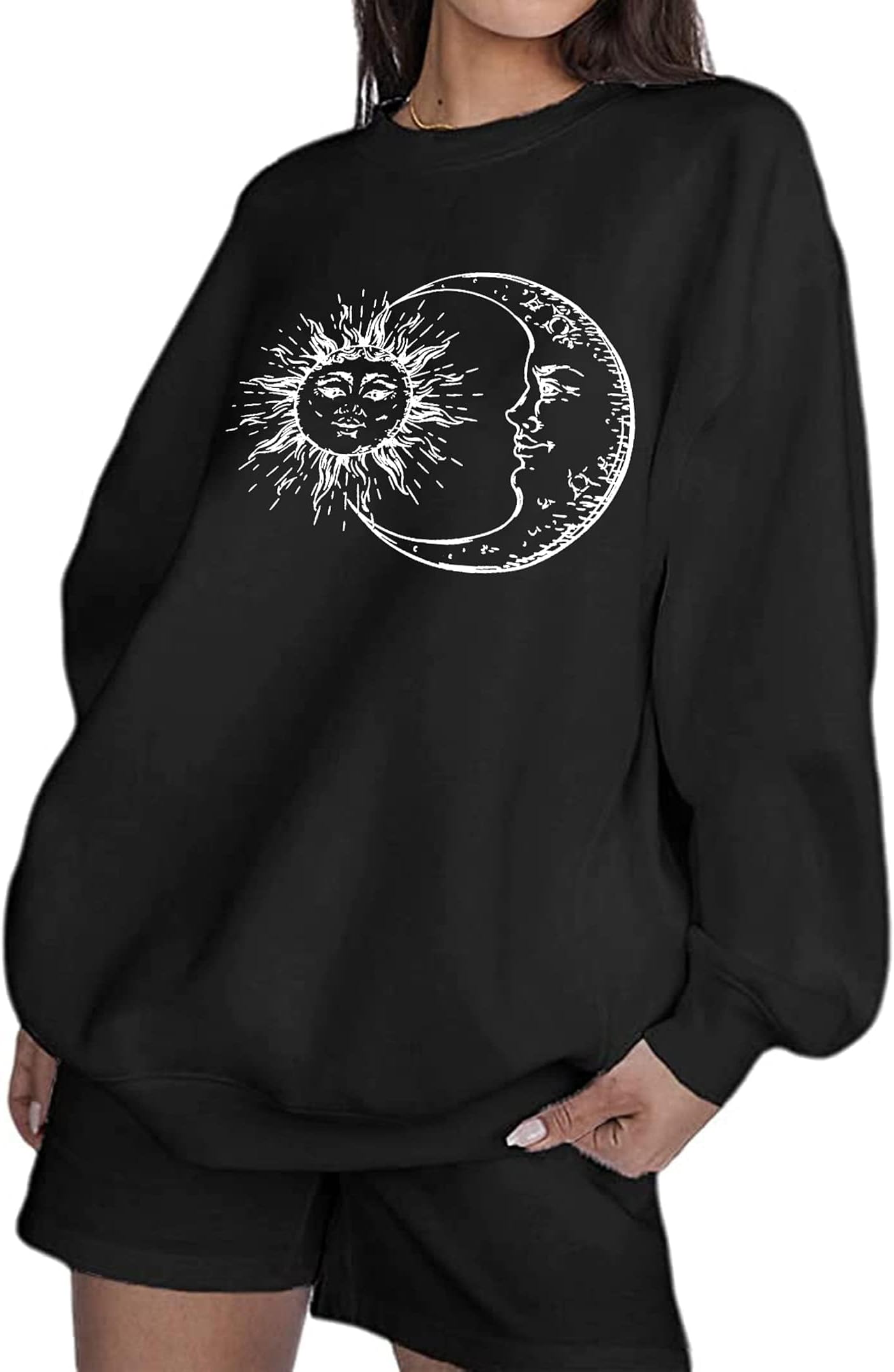Women's Oversized Sun and Moon Graphic Sweatshirts Long Sleeve Pullover Tops