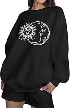 Remidoo Women's Oversized Sweatshirt Sun and Moon Graphic