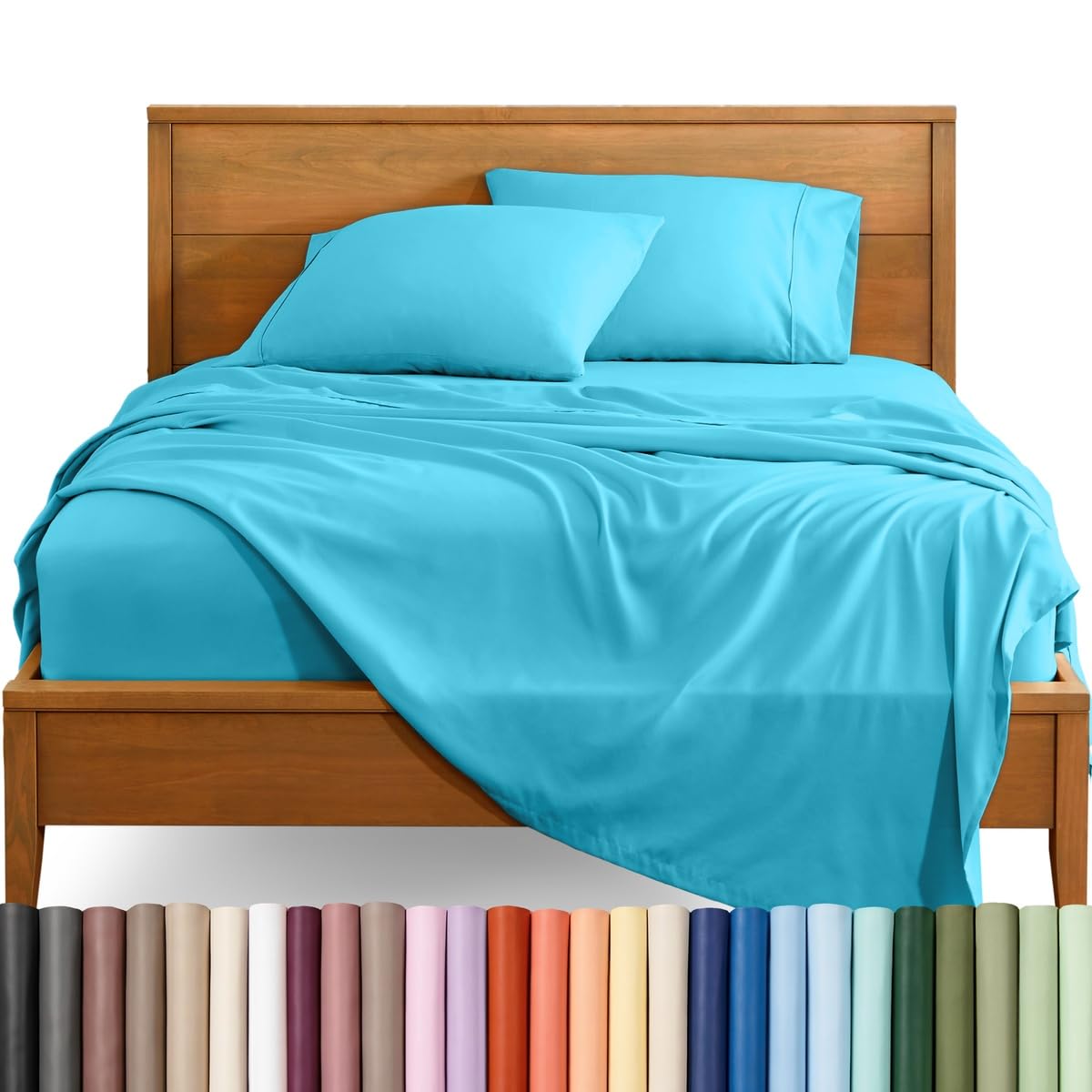 Bare Home Split Head Flex King Sheet Set - 1800 Ultra-Soft Microfiber Bed Sheets - Double Brushed - Deep Pockets - Easy Fit - 4 Piece Set - FlexTop King Bedding (Aqua)