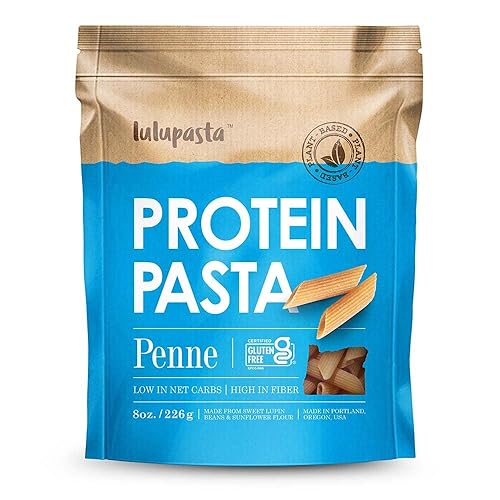 Lulupasta - Pasta alta en proteínas, 0.65 onzas, hecha con harina de altramuca y harina de girasol, 0.18 onzas de carbohidratos netos, sin gluten,