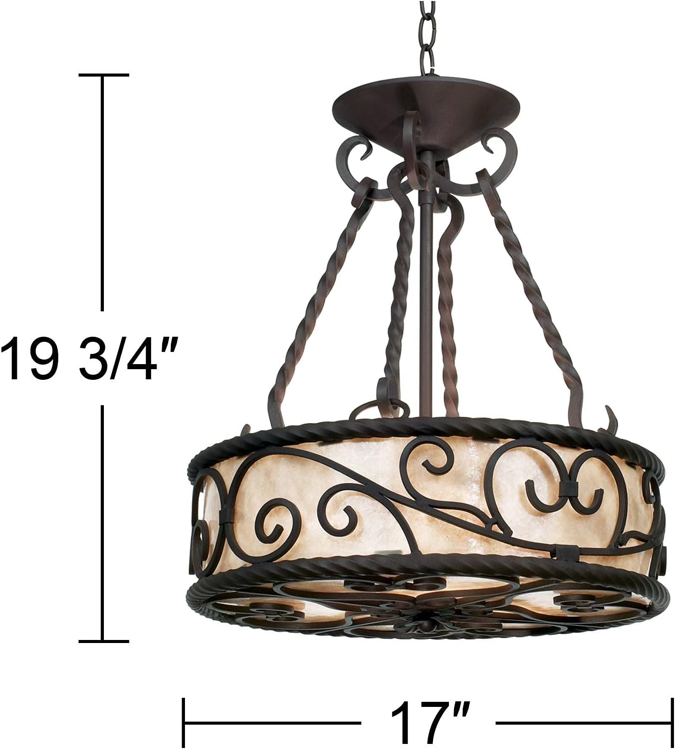 80% Off Discount Natural Mica Walnut Pendant Chandelier 17 Wide Rustic Country Cottage Drum Shade Scroll Fixture for Dining Room House Foyer Entryway Kitchen Bedroom Living Room High Ceilings - John Timberland