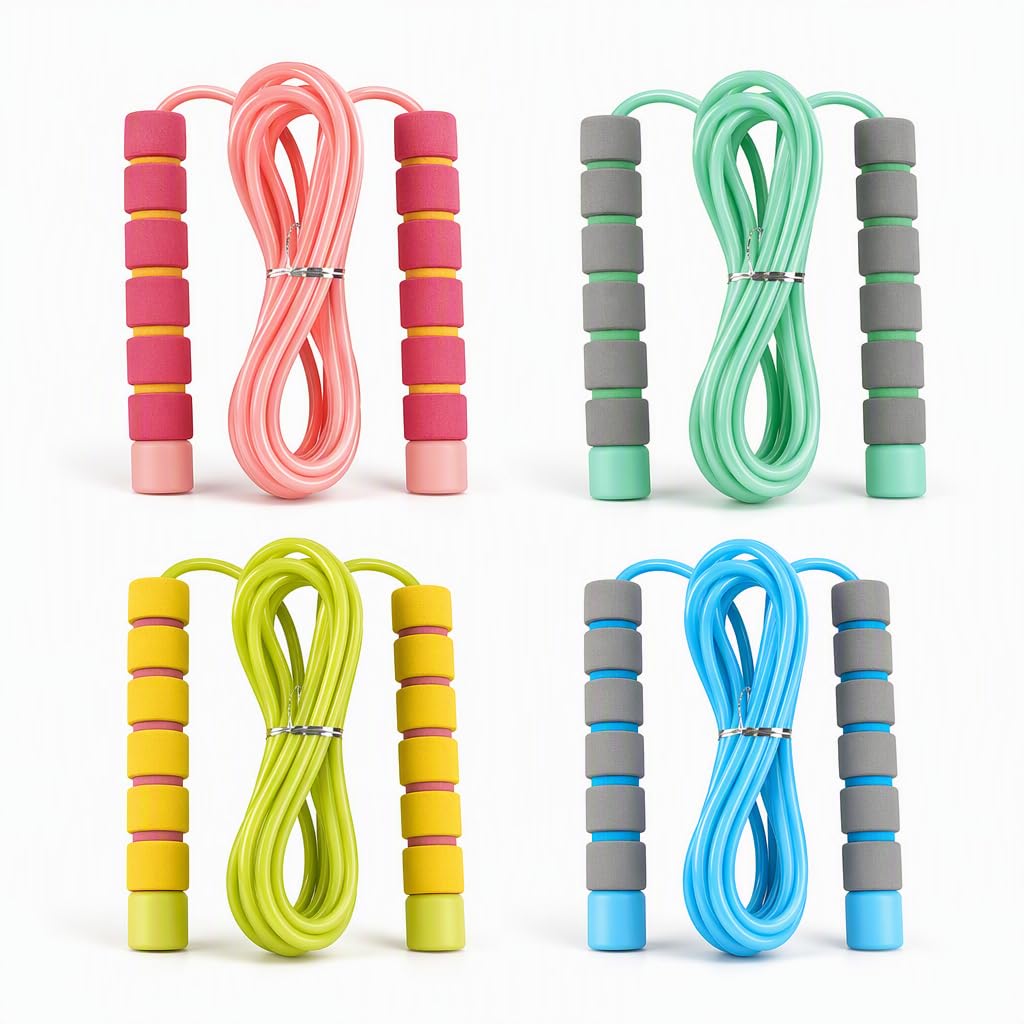 Skipping Ropes Set of 4, Adjustable Length 2.8m, Foam Handles