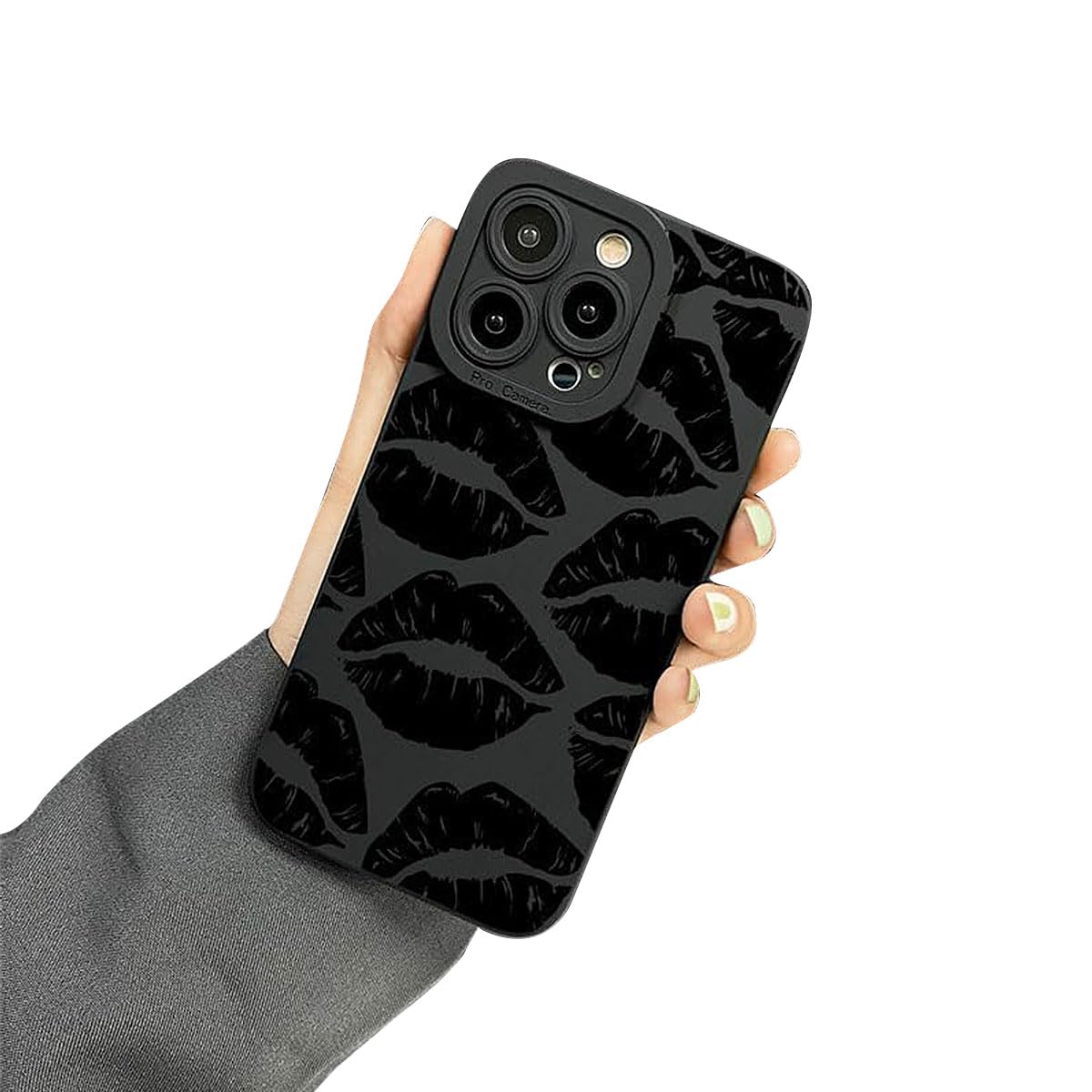 Lips Kiss Print Soft Silicone Phone Case for iPhone Compatible with iPhone 13 Mini, Black