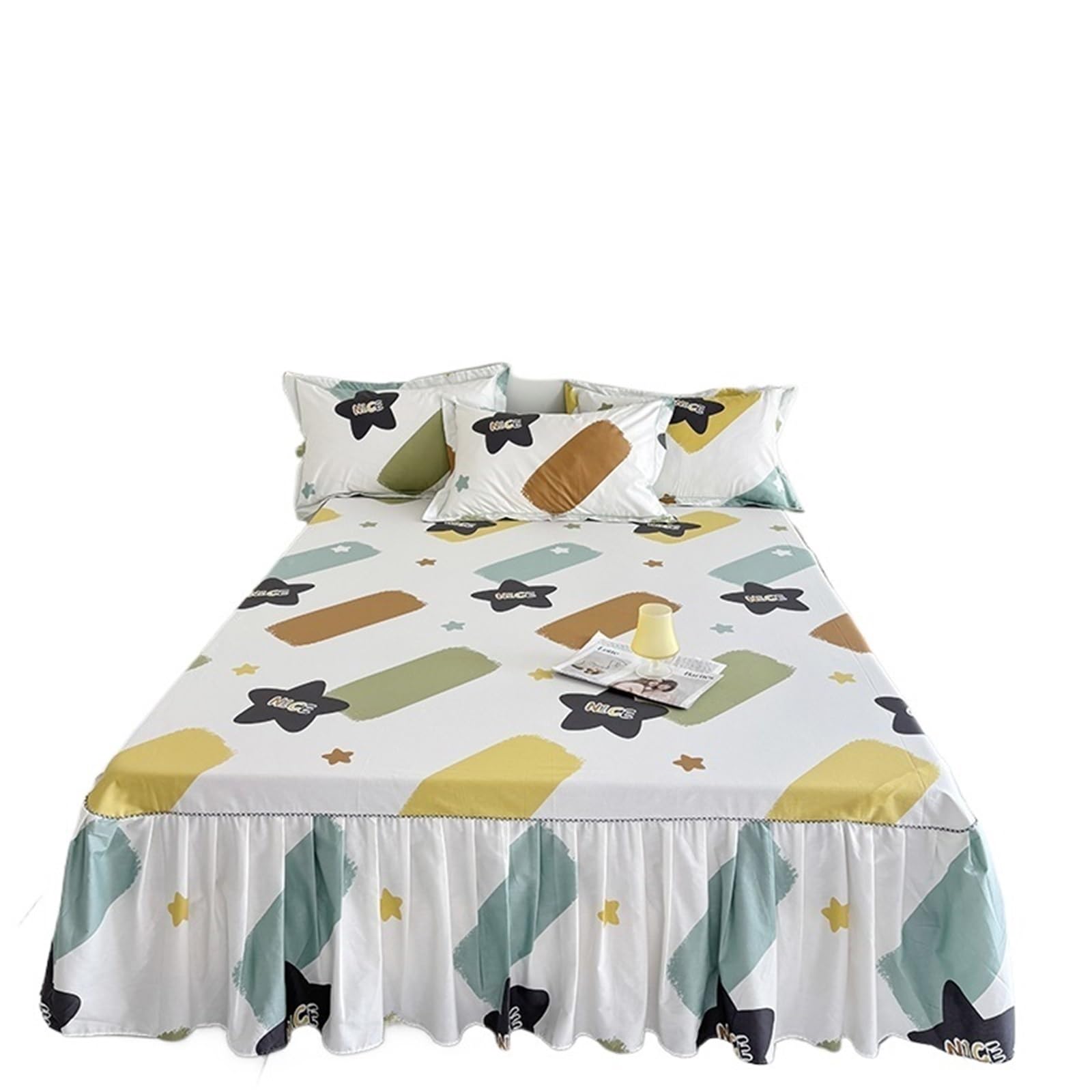 Ruffled Bedspread 1pc Floral Style Bed Skirt Bedspread Cover Home Ruffles Linen Falda De Cama (No Pillowcase)(B,Single 120x200cm 1pc)
