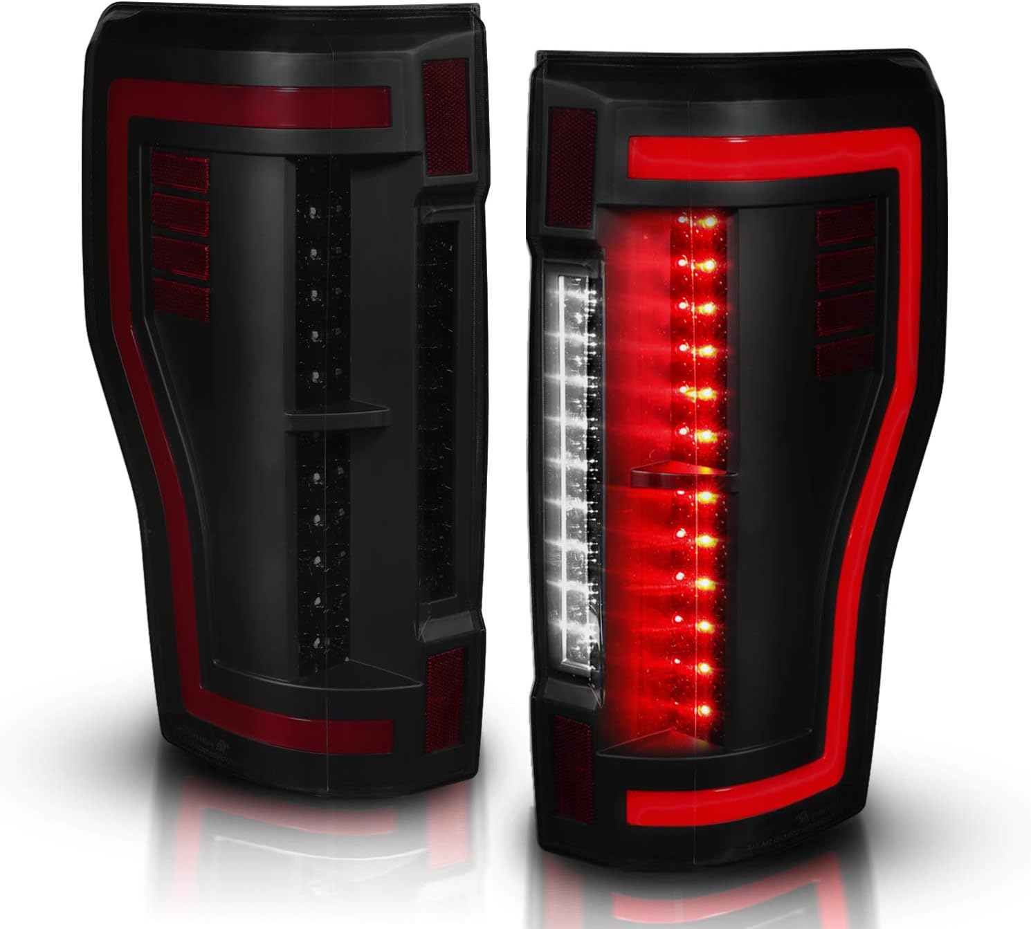 AmeriLite for 2017-2019 Ford Super Duty F250 F350 F450 Full LED Smoke Black Replacement Taillights w/Light Tube Pair - Passenger and Driver
