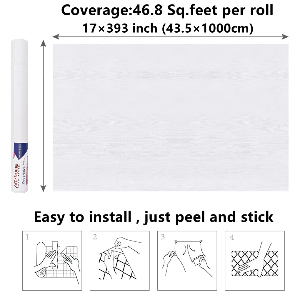 Arthome vinilo adhesivo muebles Madera Blanco, 44cmx10m Papel Pintado Autoadhesivo,Contacto Papel Adhesivo Decorativo para Encimeras, Muebles, Revestimiento de Paredes, Fácil de Limpiar Removible
