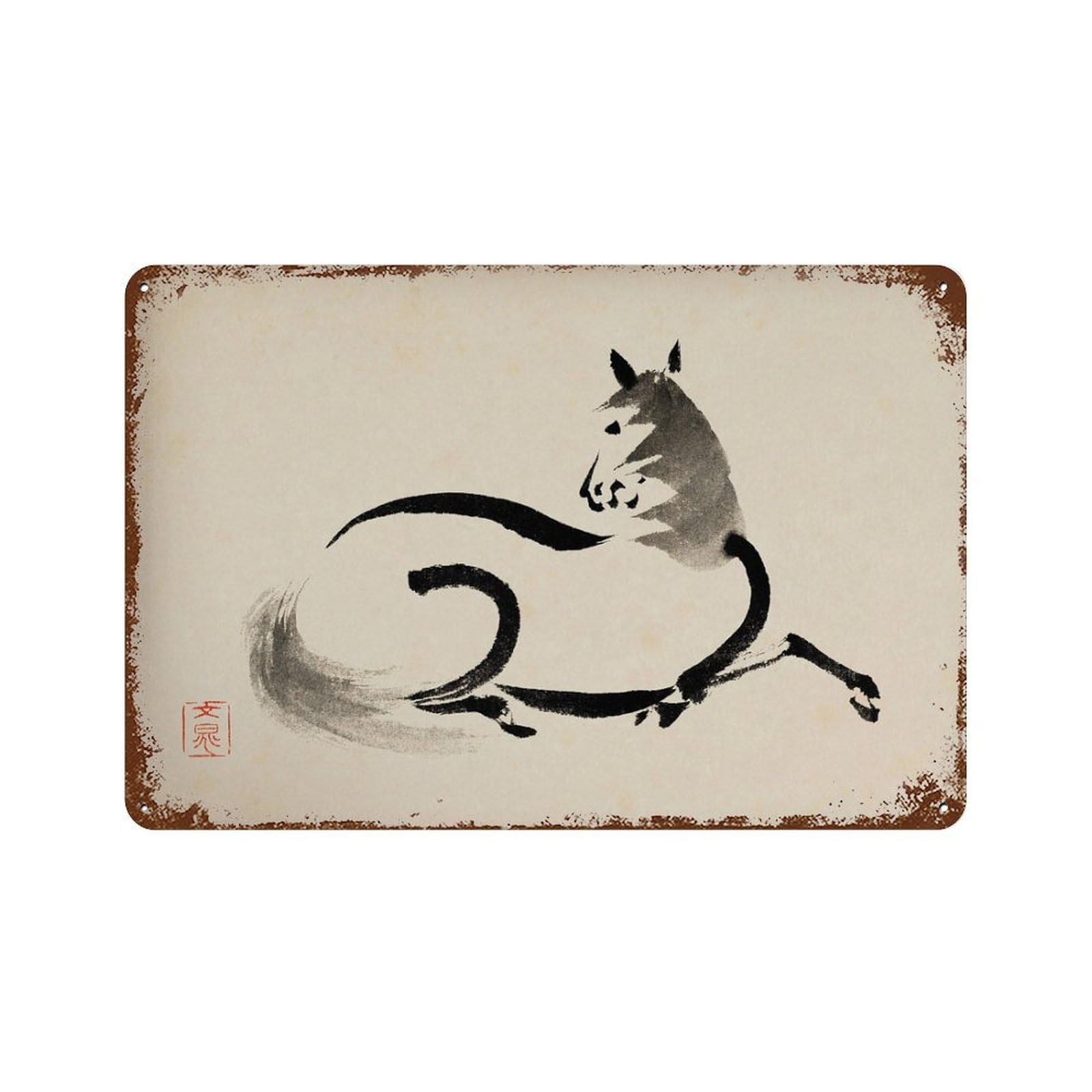 xiaoxiaoshen Japanese Brush Horse Vintage Oriental Sketch Wall Decor Art Metal Tin Poster Modern Home Decor Art Home Bar Shop Decorations Vintage Sign 20x30cm