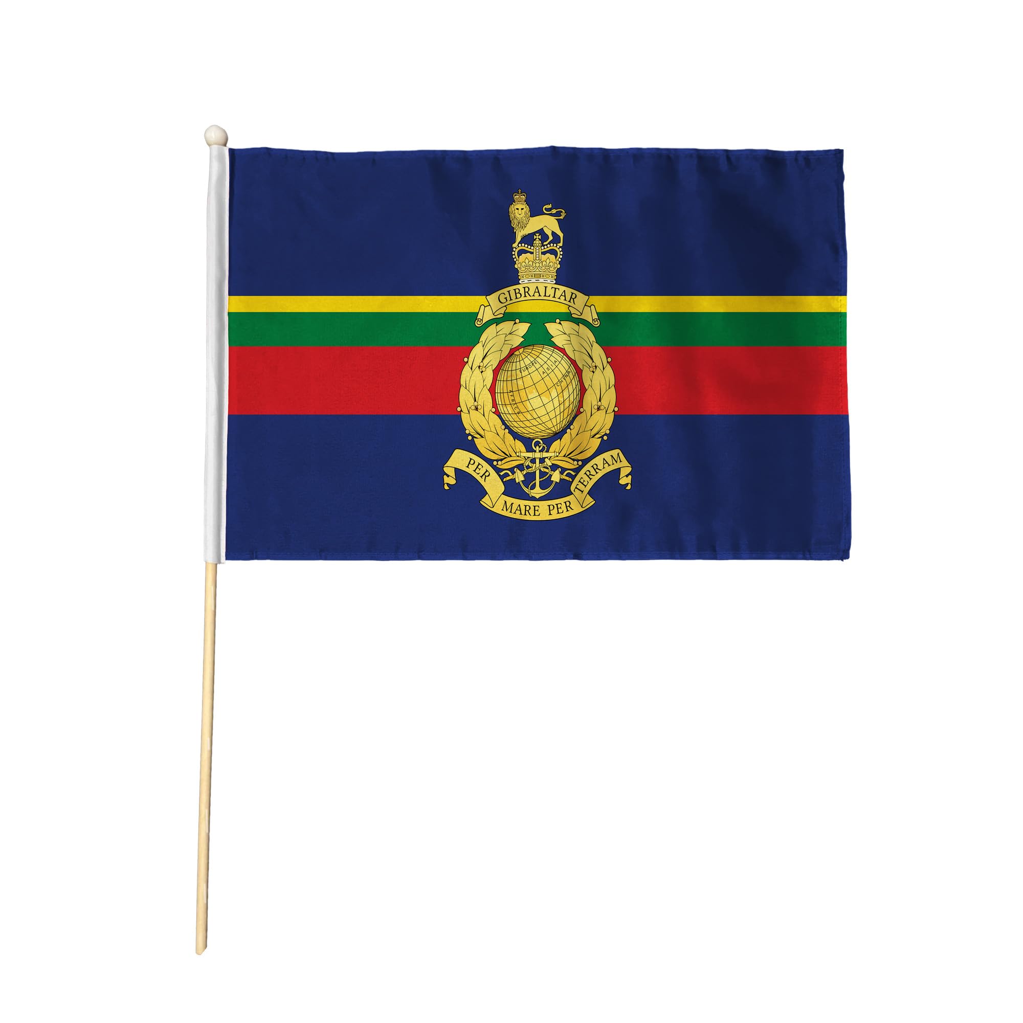 Flagtex Royal Marines RM Pack of 6 Hand Waving Flag (9x6 Inch) - Premium Wooden Stick Hand Flag 9x6 Inch Natural Wood Pole British Naval Commandos Events Parades — image 1