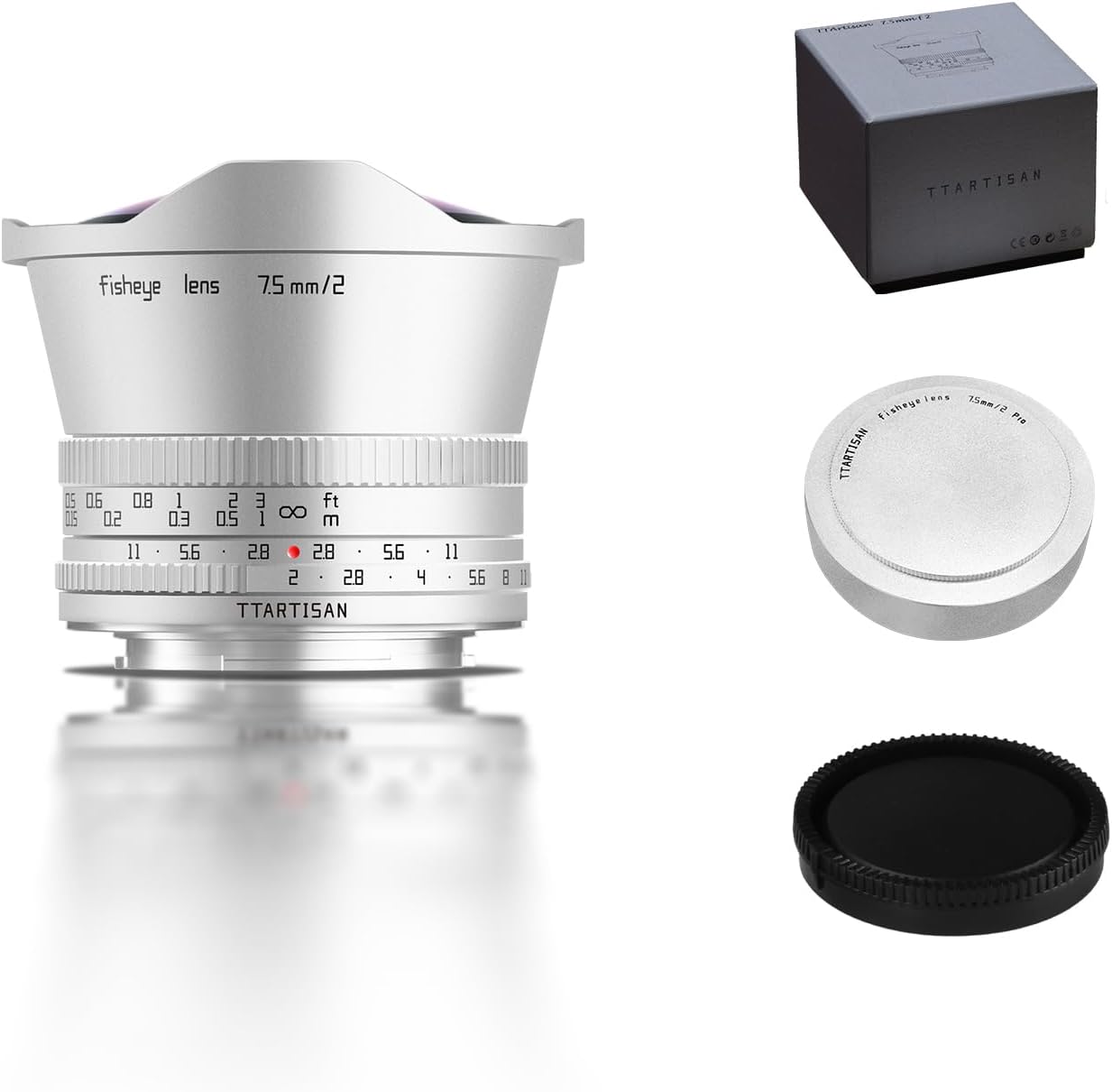 TTARTISAN APS-C 7.5mm F2.0 Silver Fisheye E-Mount, Ultra-Wide Prime Manual Lens for Sony A5000 A6000 A6400 A6500 NEX-5 NEX-7 ZV-E10 II (E-Mount)
