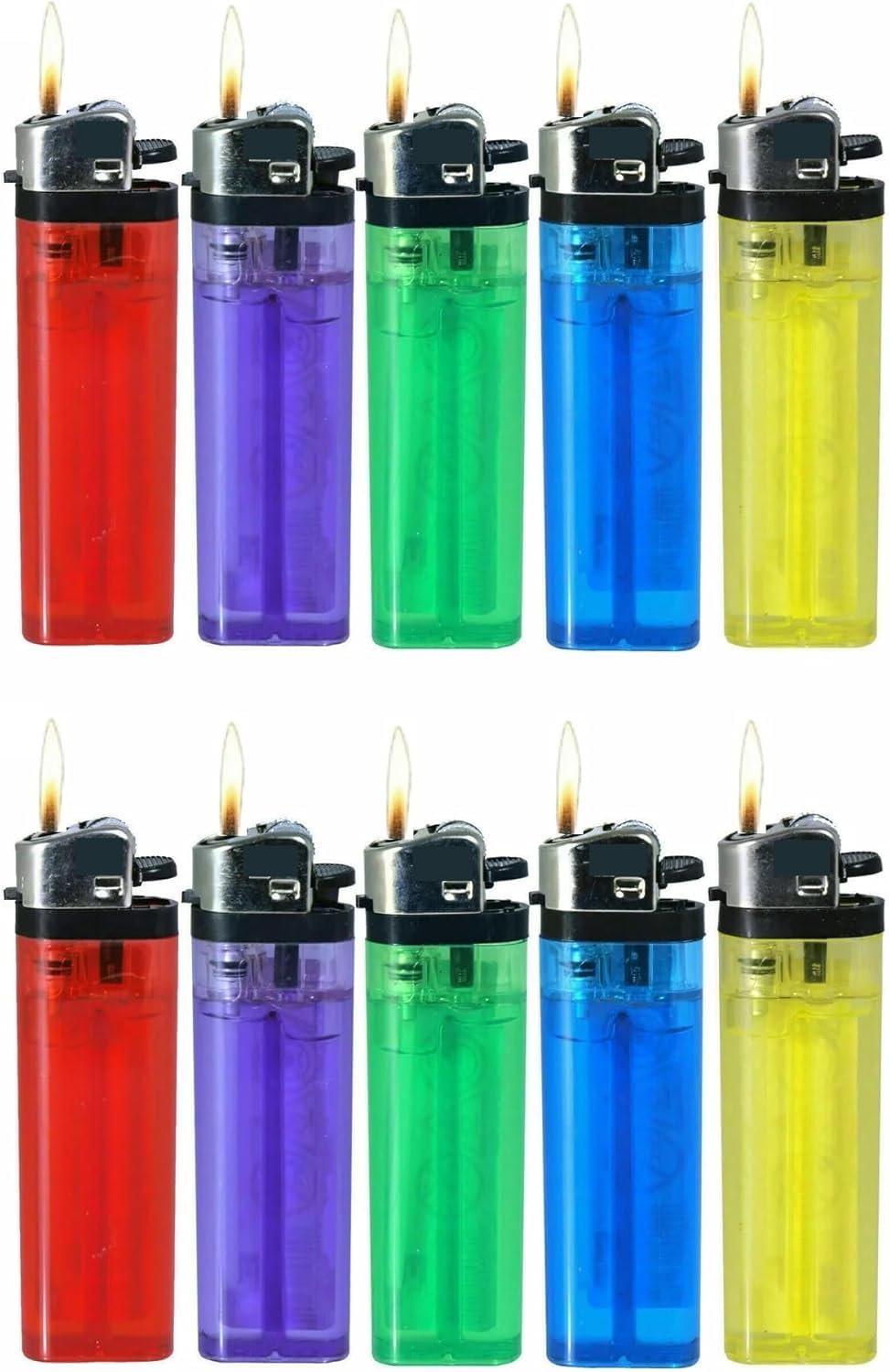 Ezkart Mixed | Multipack Assorted Colour Disposable Lighters With Adjustable Flame And Child Safe, Easy To Use, Reliable Ignition, Multicolour And Vibrant (10)