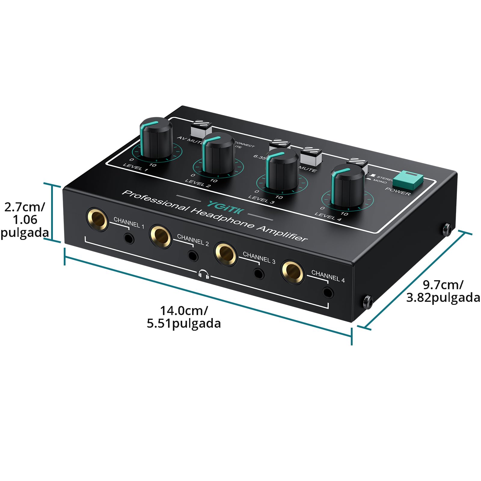Amplificador de Auriculares Estéreo Portátil-4 Canales con Controles de Volumen y Entradas AV/3.5mm/6.35mm - 8 Salidas Estéreo de 3.5mm/6.35mm para Escenario-Actualización de Chip