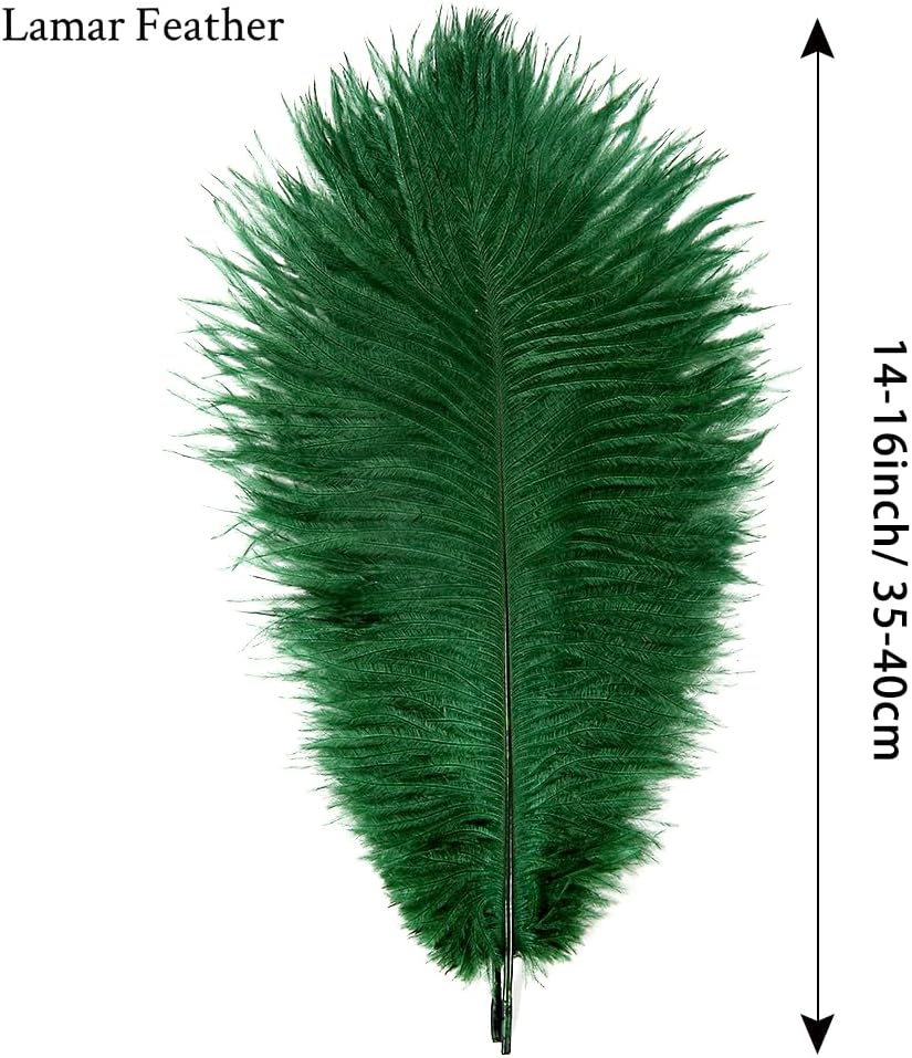 Lamar Feather 20pcs 14-16'' Blackish Green Ostrich Feathers for Wedding Centerpieces, DIY Crafts, Dream Catchers, Party Decor, Floral Arrangement, Bohemian Home Decor (Blackish Green)