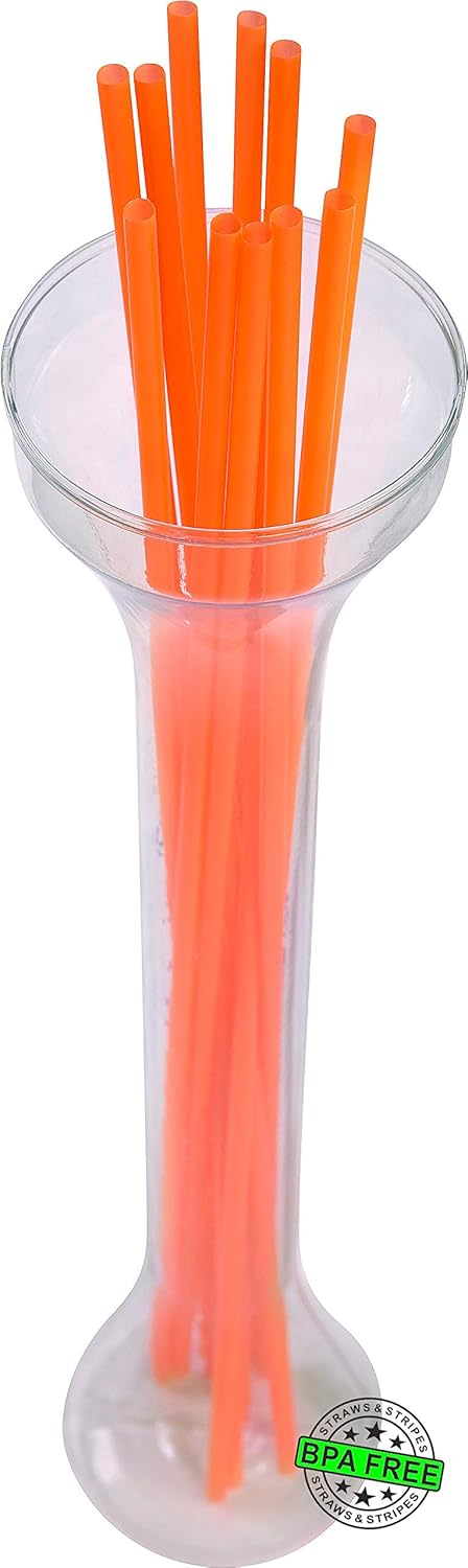 Made in USA Pack of 250 Unwrapped BPA-Free Plastic Slim Extra Long Drinking Straws (Orange - 18" X 0.21")
