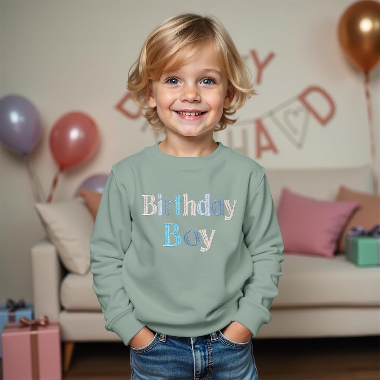 Birthday Outfit for Toddler Boys Embroidered Print Sweatshirt Baby Boy Birthday Gift Shirts Long Sleeve Fall Clothes - Image 3