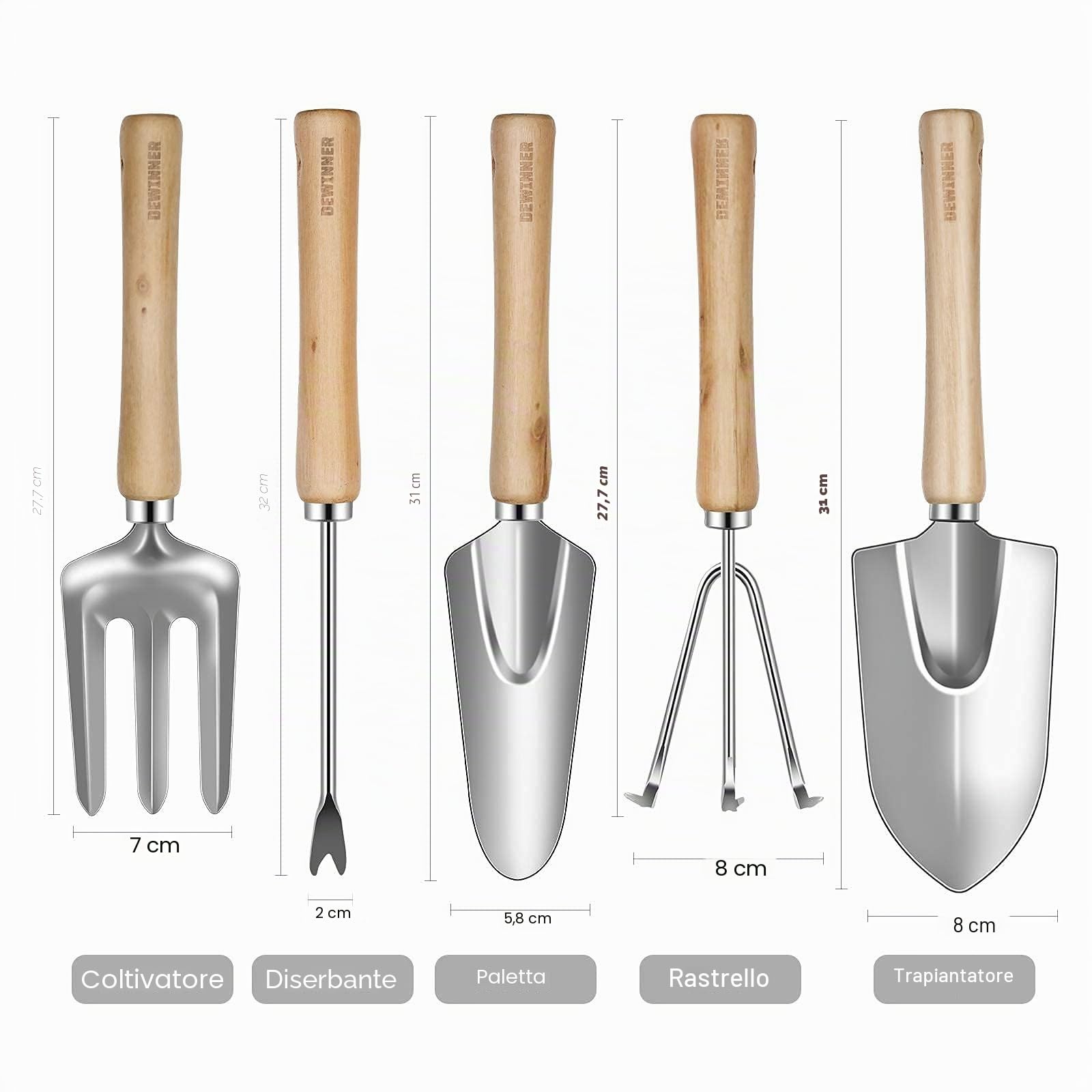 Attrezzi da Giardino Set, DEWINNER 23 PCS Giardinaggio Kit con Borsa Utensili, Impugnatura Ergonomica da Regali, Guanti da Impermeabile