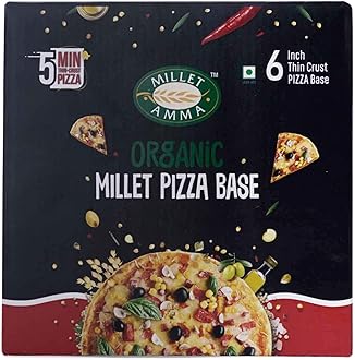 Millet Amma Certified Organic Millet Pizza Base | Thin Crust | 200g Pack | 6 Pieces | Ready to Cook | 100% Vegan | Low Gluten | High Fiber | Readymade Bread