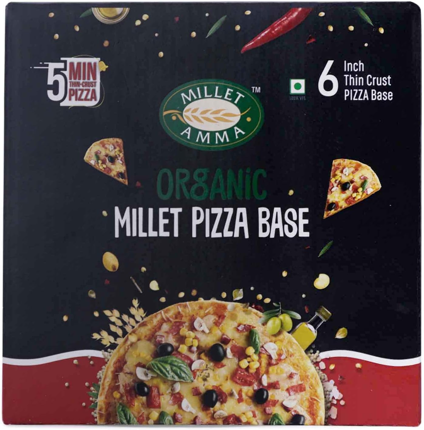 Certified Organic Millet Pizza Base | Thin Crust | 200g Pack | 6 Pieces | Ready to Cook | 100% Vegan | Low Gluten | High Fiber | Readymade Bread