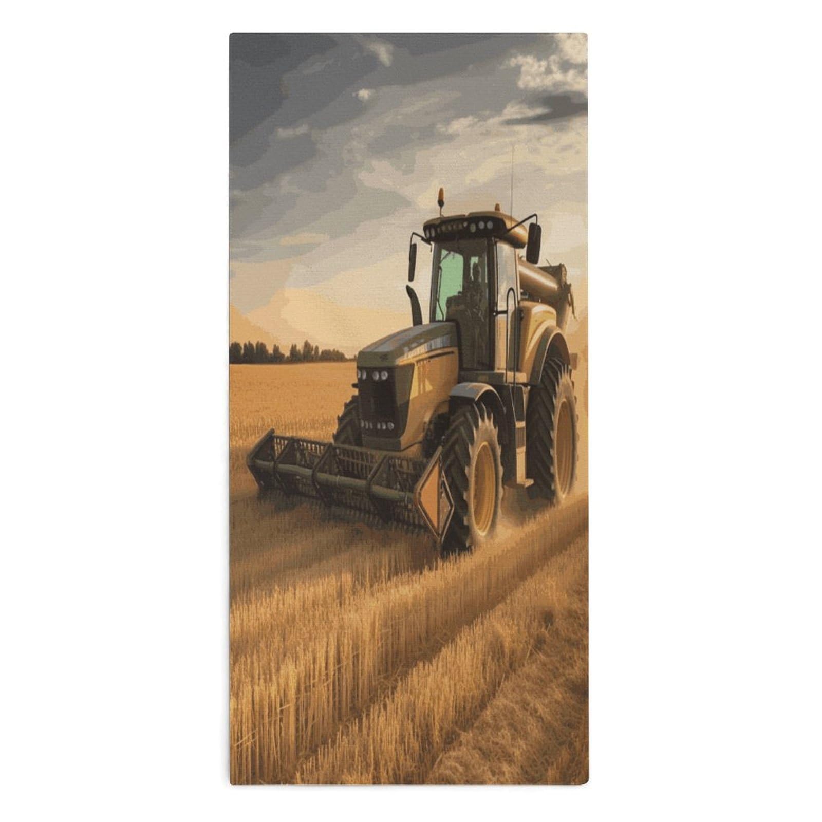 Fodpand Style Farm Tractor Harvest Microfiber Towels, Decorative Bath Towel Soft & Lightweight, Hand Towels Multipurpose Use For Bathroom, Pool, Gym, Spa, And Hotel Use