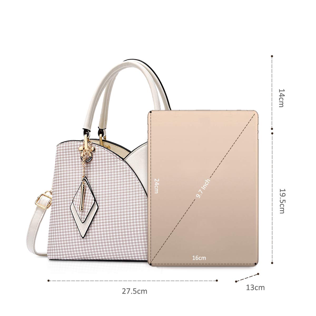 NICOLE & DORIS Borsa da Donna Elegante e alla Moda Borsa a Mano Borsa a Tracolla di Grande Capacità Borsa con Manico Superiore Borsa a Quadri
