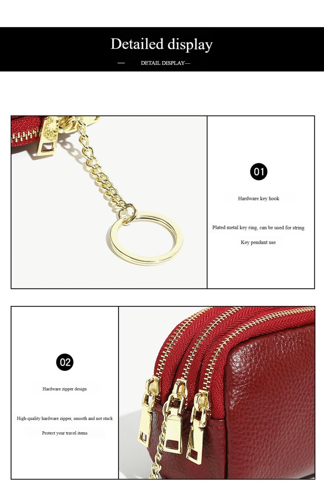 Portafoglio Mini Portamonete in Pelle con Pochette Portamonete, Portachiavi Multifunzionale alla Moda per Donna-Nero