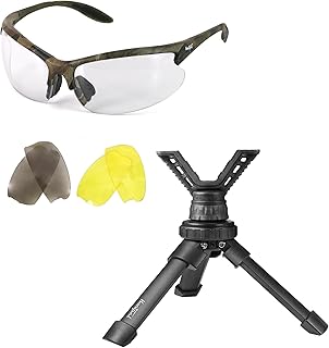 HUNTPAL Portable Bench Shooting Tripod Table Shooting Stick Gun Rifle V Yoke Rest Gun Holder, Hunting Shooting Safety Glasses Set with 3 Interchangeable Lens & 1 Corrective Eyeglasses Frame - HUNTPAL