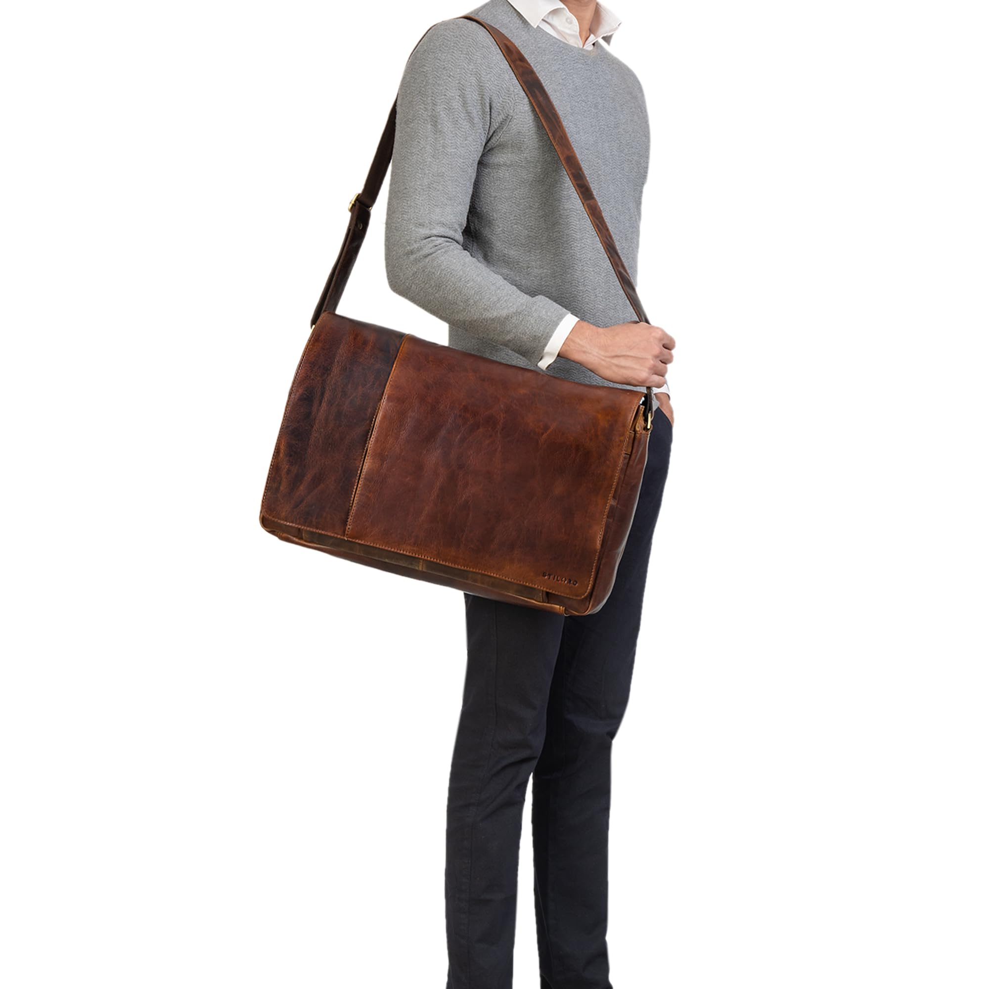 STILORD 'Maximus' XXL Ledertasche riesige Herren Umhängetasche Unitasche 17 18 19 21 Zoll Laptop Aktentasche Bürotasche Büffel Leder, Farbe:florida - braun