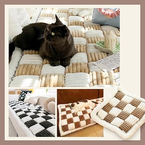 Miniatura 4 de Funda para sofá para mascotas, color crema, cuadrada, grande, a cuadros, para mascotas, funda protectora de algodón para perros y gatos (27.6 x