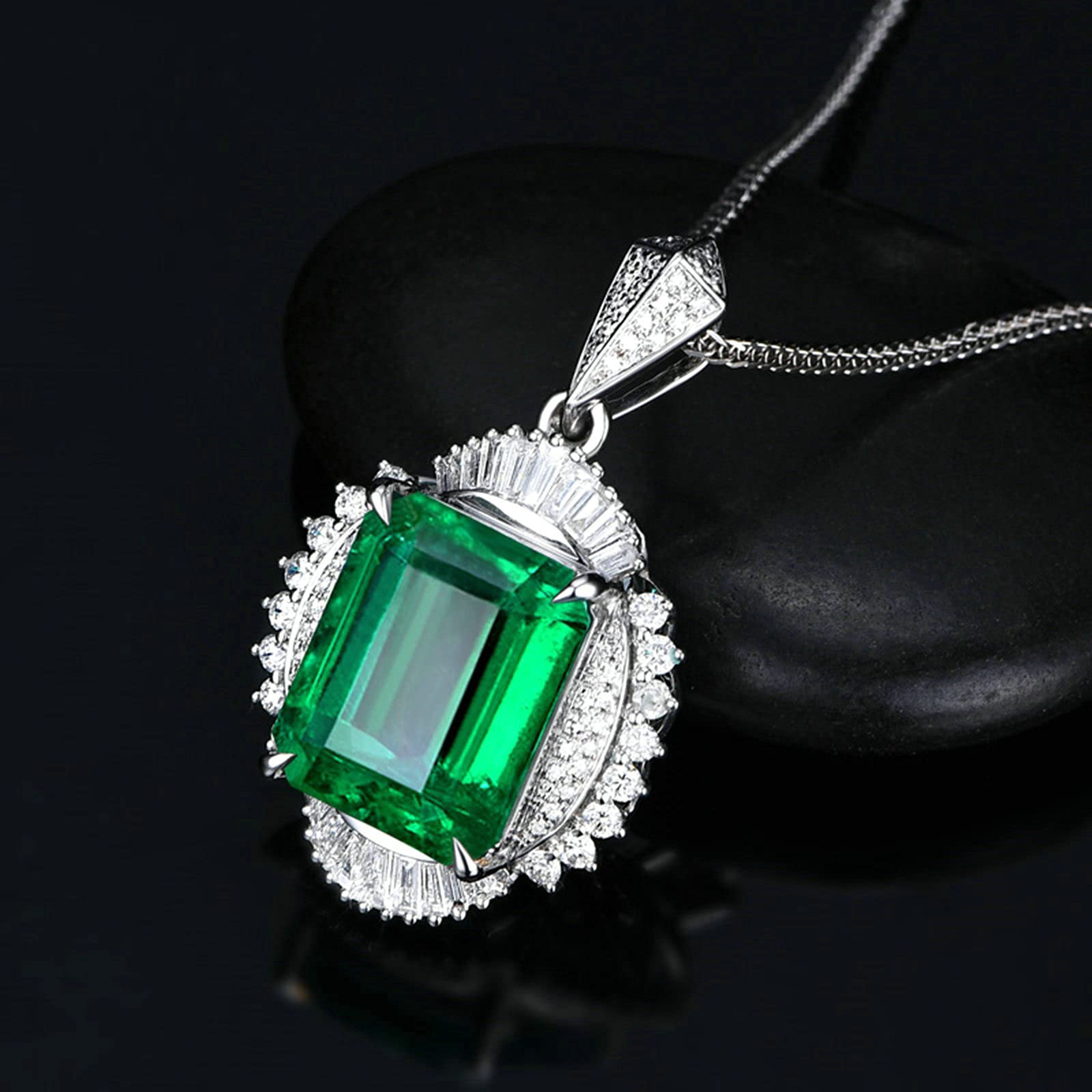 Collar para Mujer, Flor con Esmeralda creada por Muchacho de 3 Quilates, Oro de 18 Quilates/Plata de Ley 925, Collares con Colgante para Mujeres y niñas, Regalo para el día de la Madre/día de San
