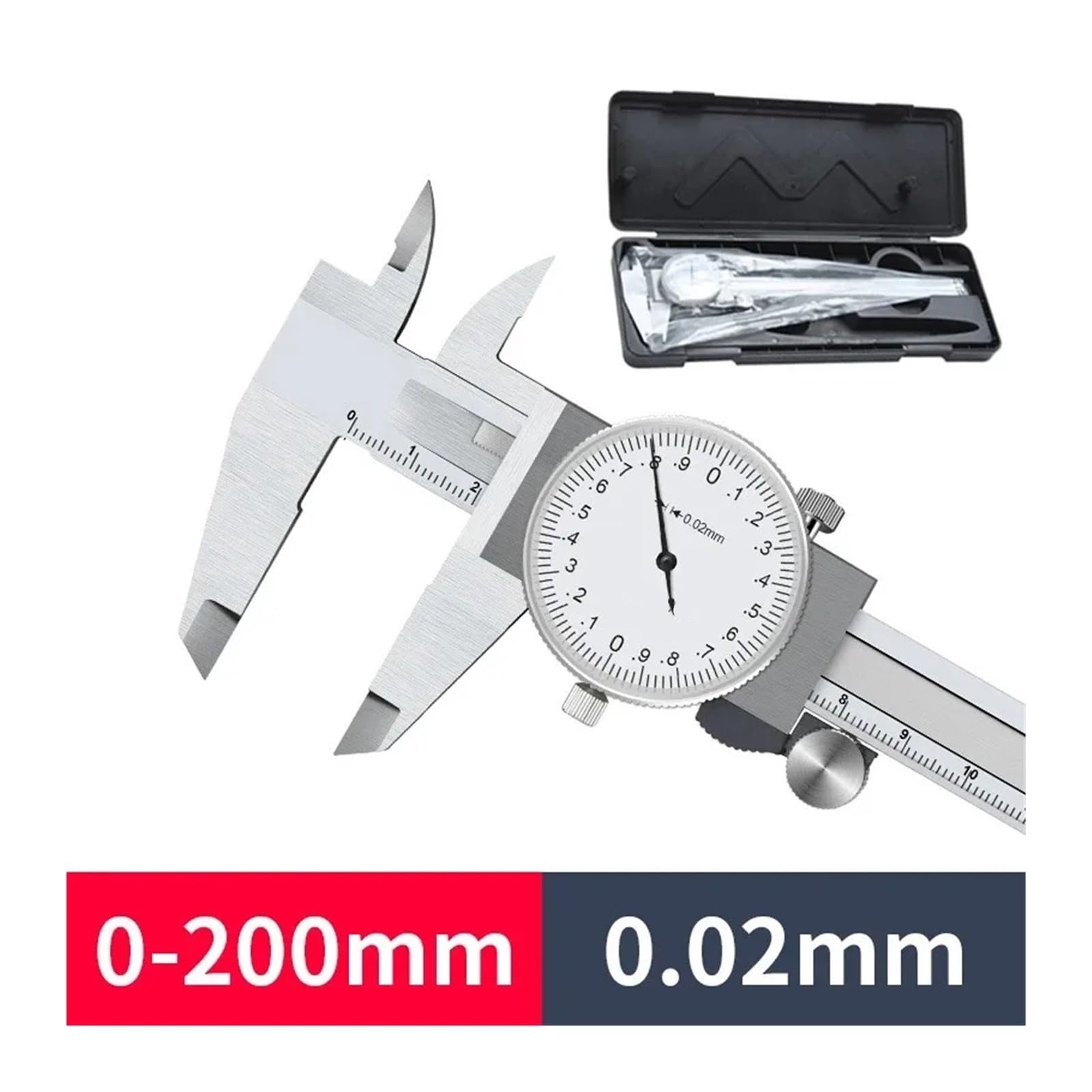 Vernier Calipers 0-150/200mm 0.02mm Dial Caliper Metal Gauge Ruler Depth Measuring Tool(0-200mm with Box)