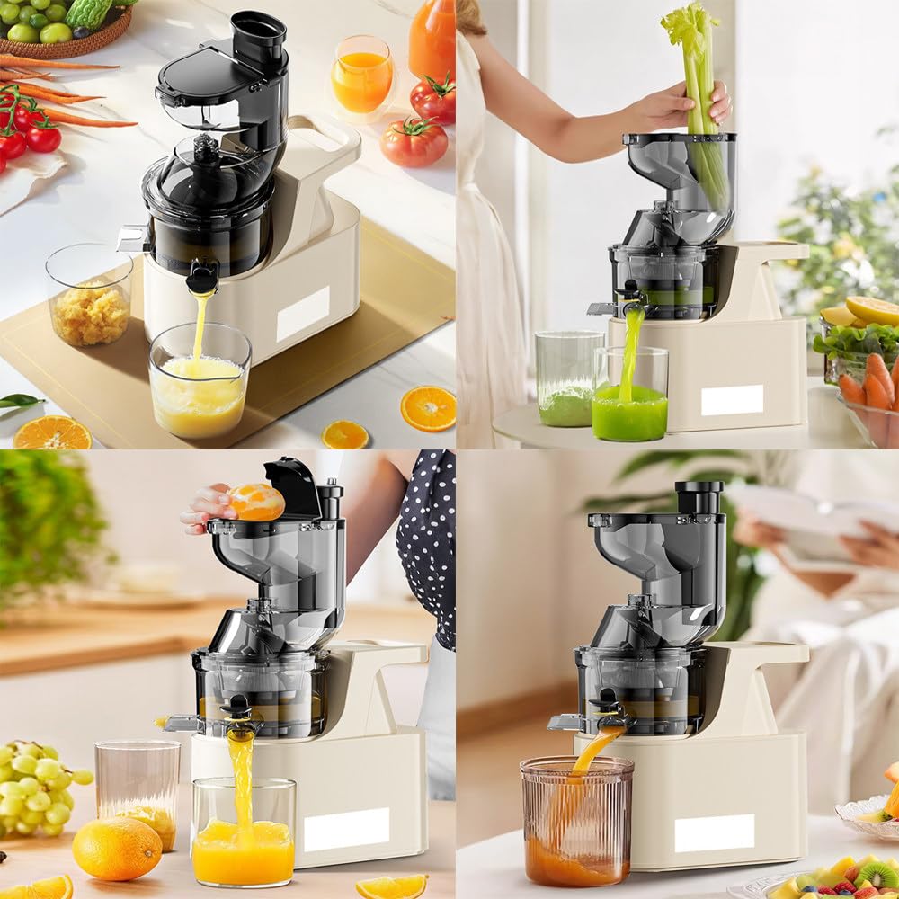Estrattore Di Succo A Freddo,Estrattore Di Succo Di Frutta E Verdura,Grande Mangiatoia Da 7Cm,Succo Puro Al 97%,Rilascio Rapido Del Succo In 5S,Estrattore Lento Da 300W,Facile Da Pulire