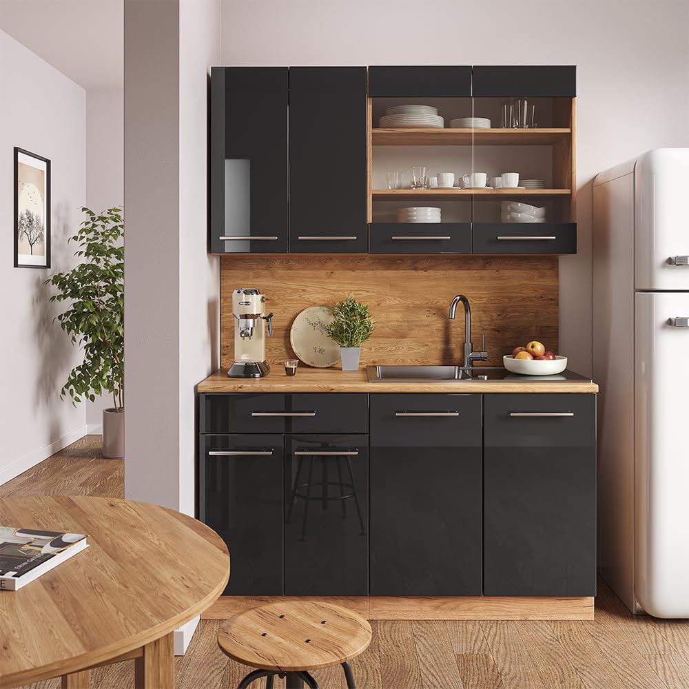 Hoekkeuken Fame-Line Antraciet-Goud/Wit 347 x 60 cm , WB Marmer Vicco | Antraciet-Goud/Wit | met marmeren werkblad | 406673140209006