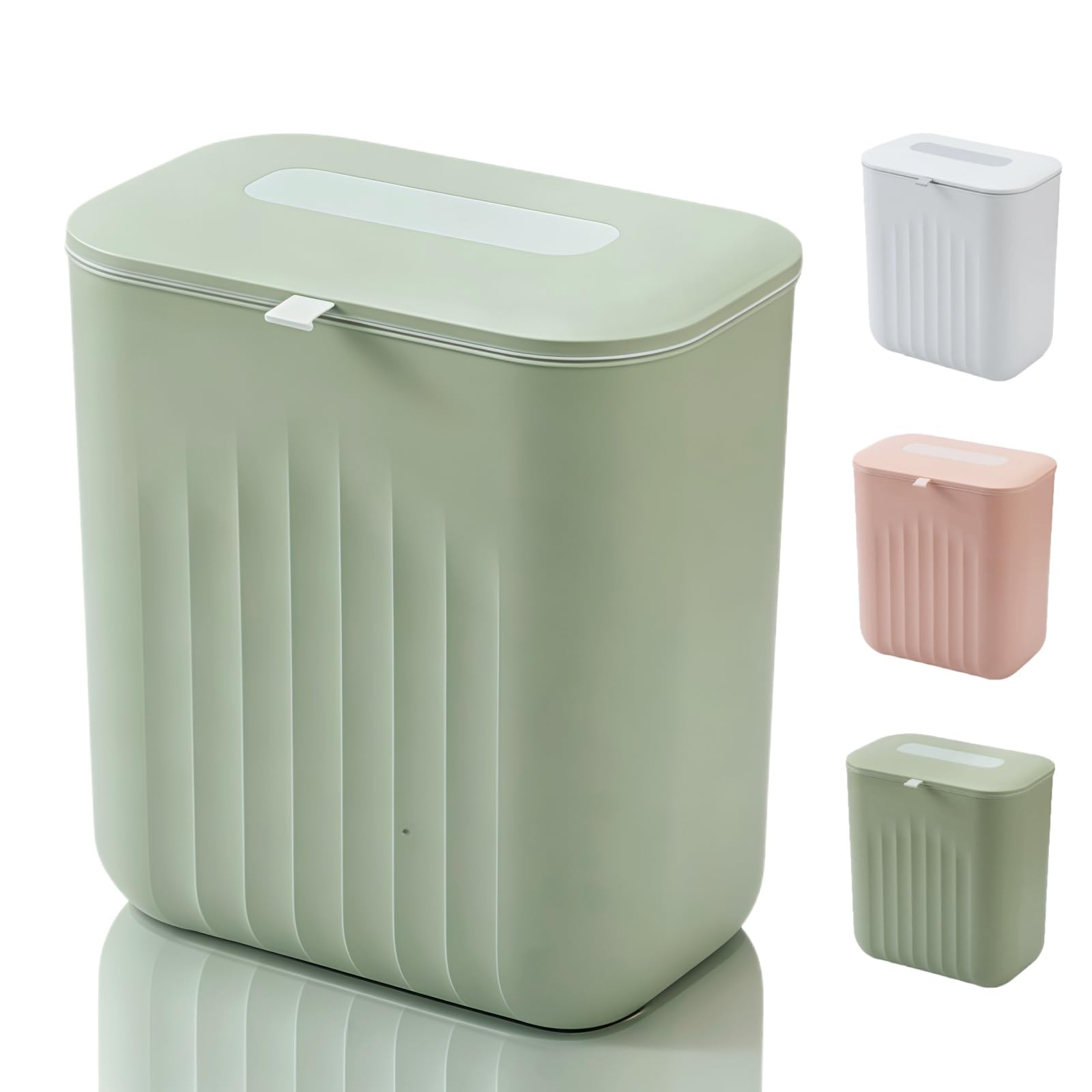 Siocok 11 Litre Hanging Trash Bin with Lid, Kitchen Compost Bin, Rubbish Bins Wastebasket for Under Cupboard, for Kitchen, Bathroom, Office, Dressing Table, Counter, Car Indoor (Green)