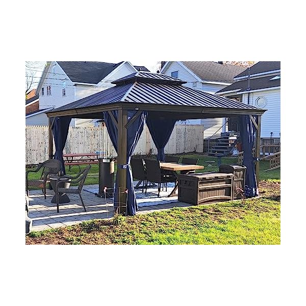 PURPLE LEAF 10' X 12' Hardtop Gazebo Canopy with Netting and Curtains for Outdoor Deck Backyard Heavy Duty Sunshade Outside Metal Patio Permanent Pavilion